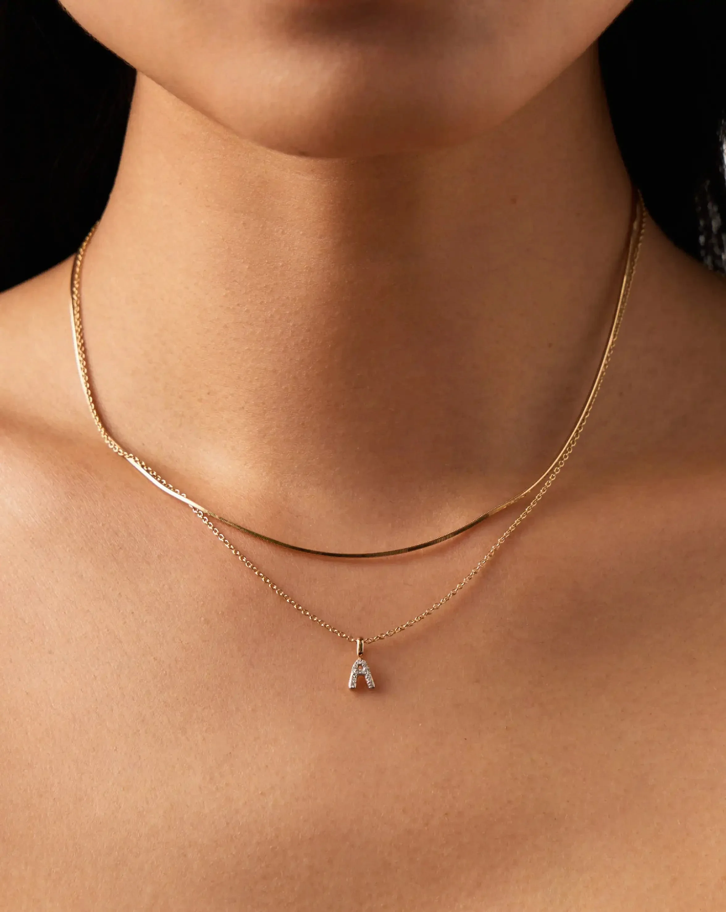 Solid Gold Diamond Initial Mini Pendant Necklace - A | 14k Solid Yellow Gold Plated/Diamond - Image 3
