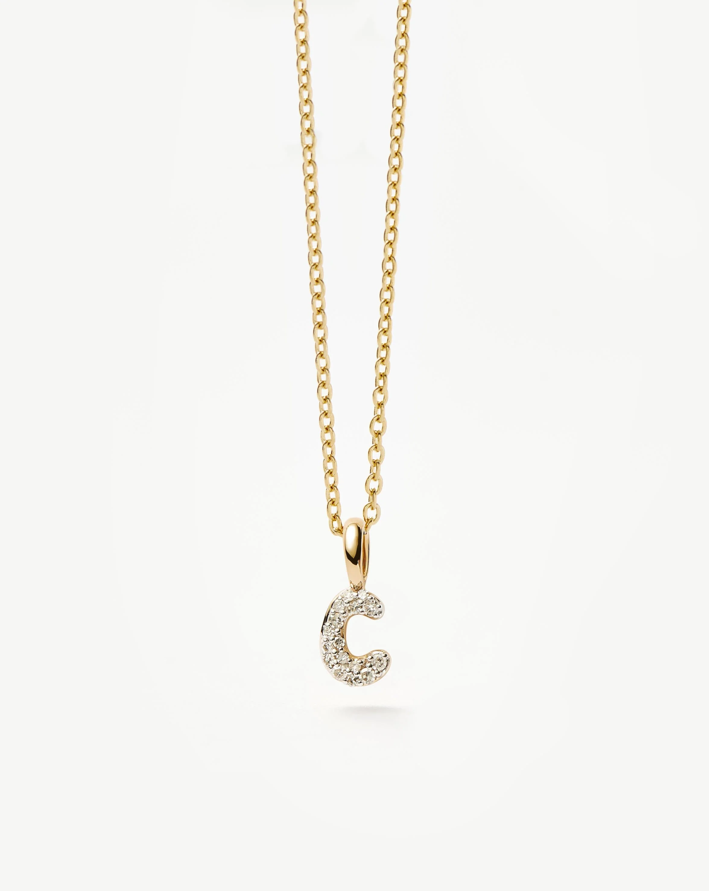Solid Gold Diamond Initial Mini Pendant Necklace - C | 14k Solid Yellow Gold Plated/Diamond - Image 4