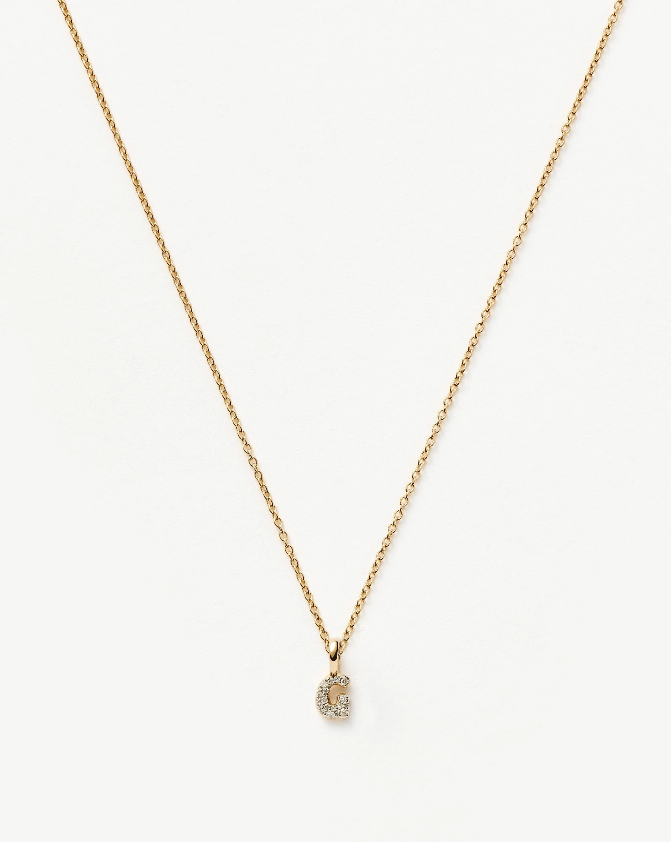 Solid Gold Diamond Initial Mini Pendant Necklace - G | 14k Solid Yellow Gold Plated/Diamond