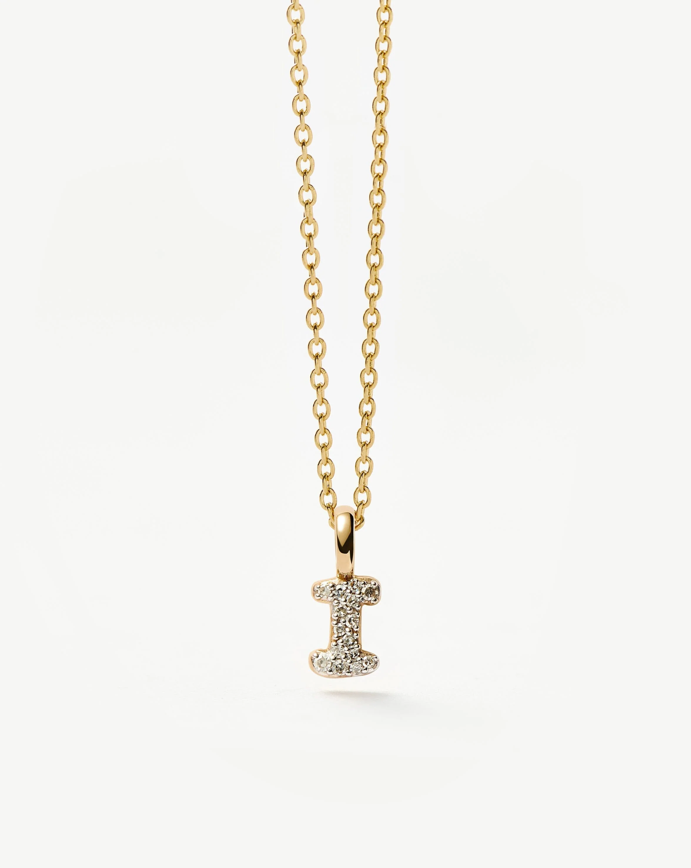 Solid Gold Diamond Initial Mini Pendant Necklace - I | 14k Solid Yellow Gold Plated/Diamond - Image 2
