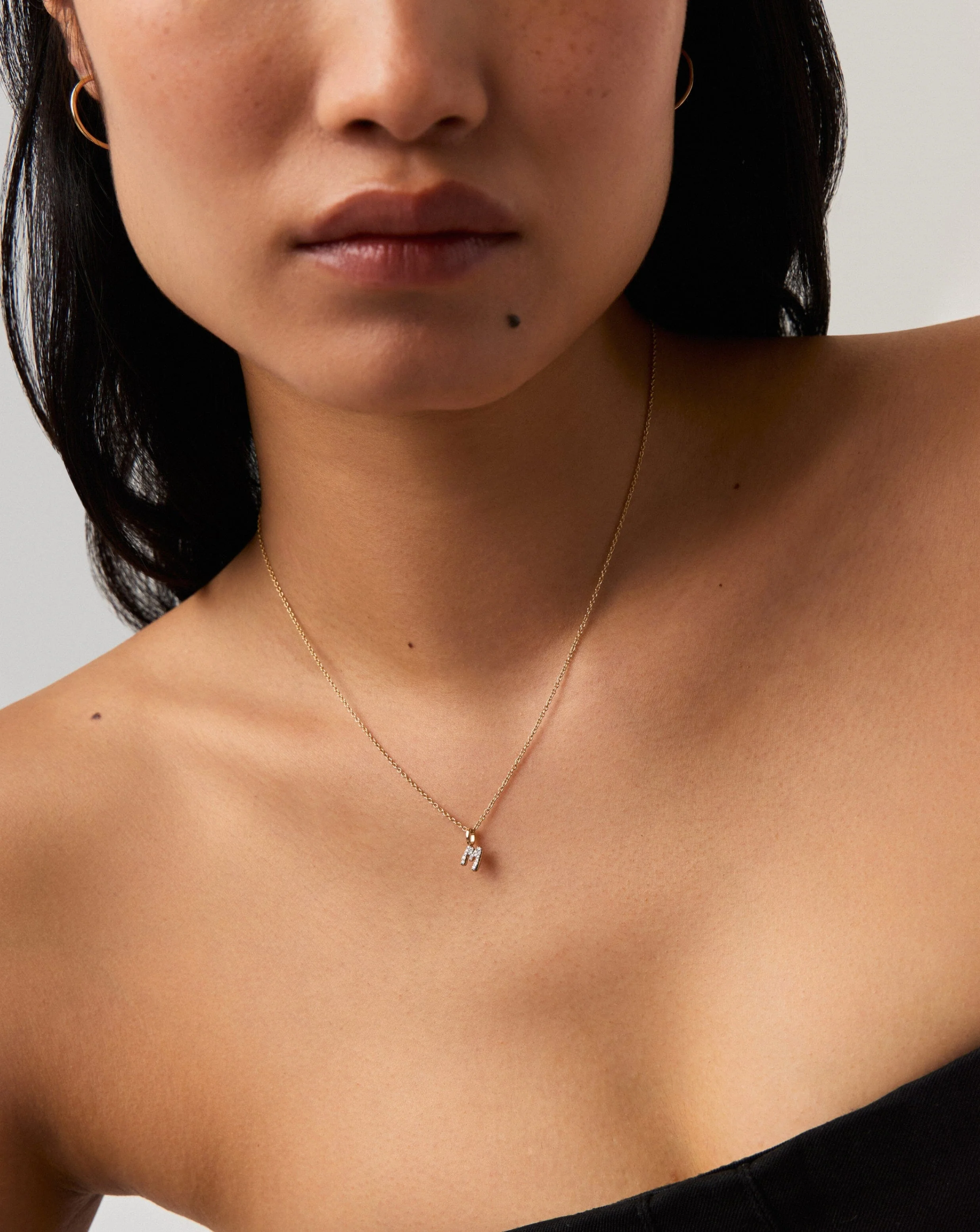 Solid Gold Diamond Initial Mini Pendant Necklace - M | 14k Solid Yellow Gold Plated/Diamond - Image 3