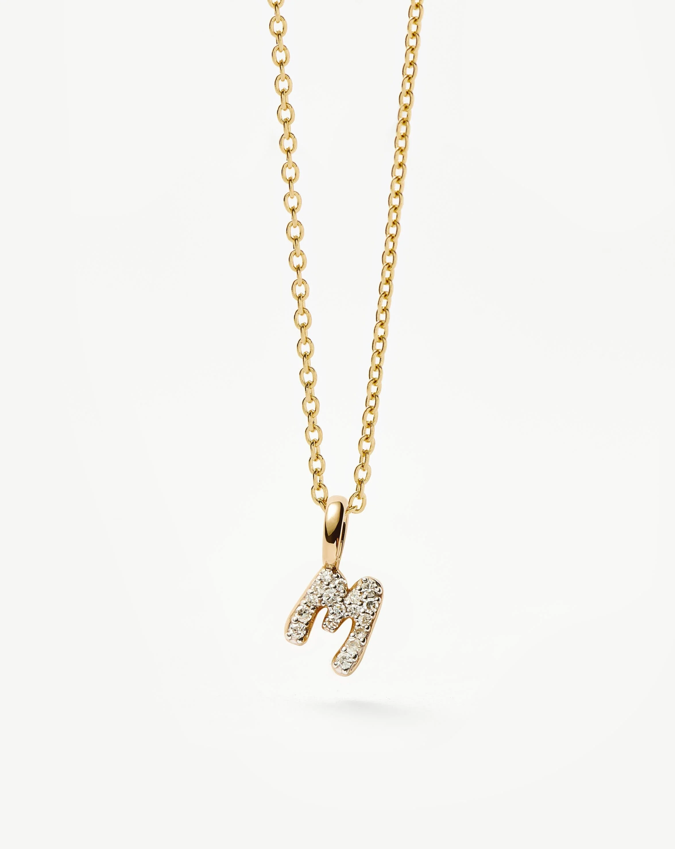 Solid Gold Diamond Initial Mini Pendant Necklace - M | 14k Solid Yellow Gold Plated/Diamond - Image 4