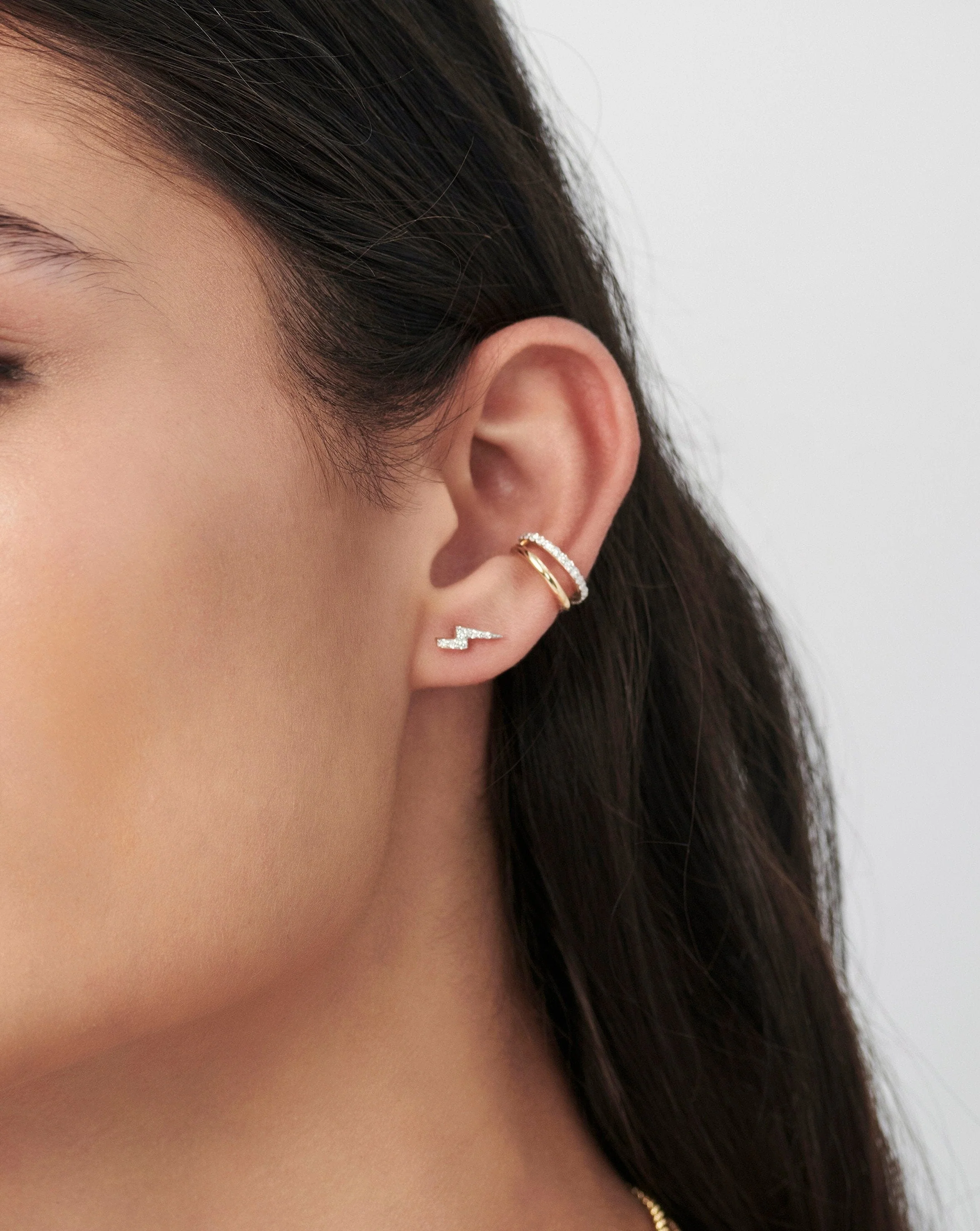 Solid Gold Diamond Lightning Stud Earrings | 14k Solid Gold/Diamond - Image 2