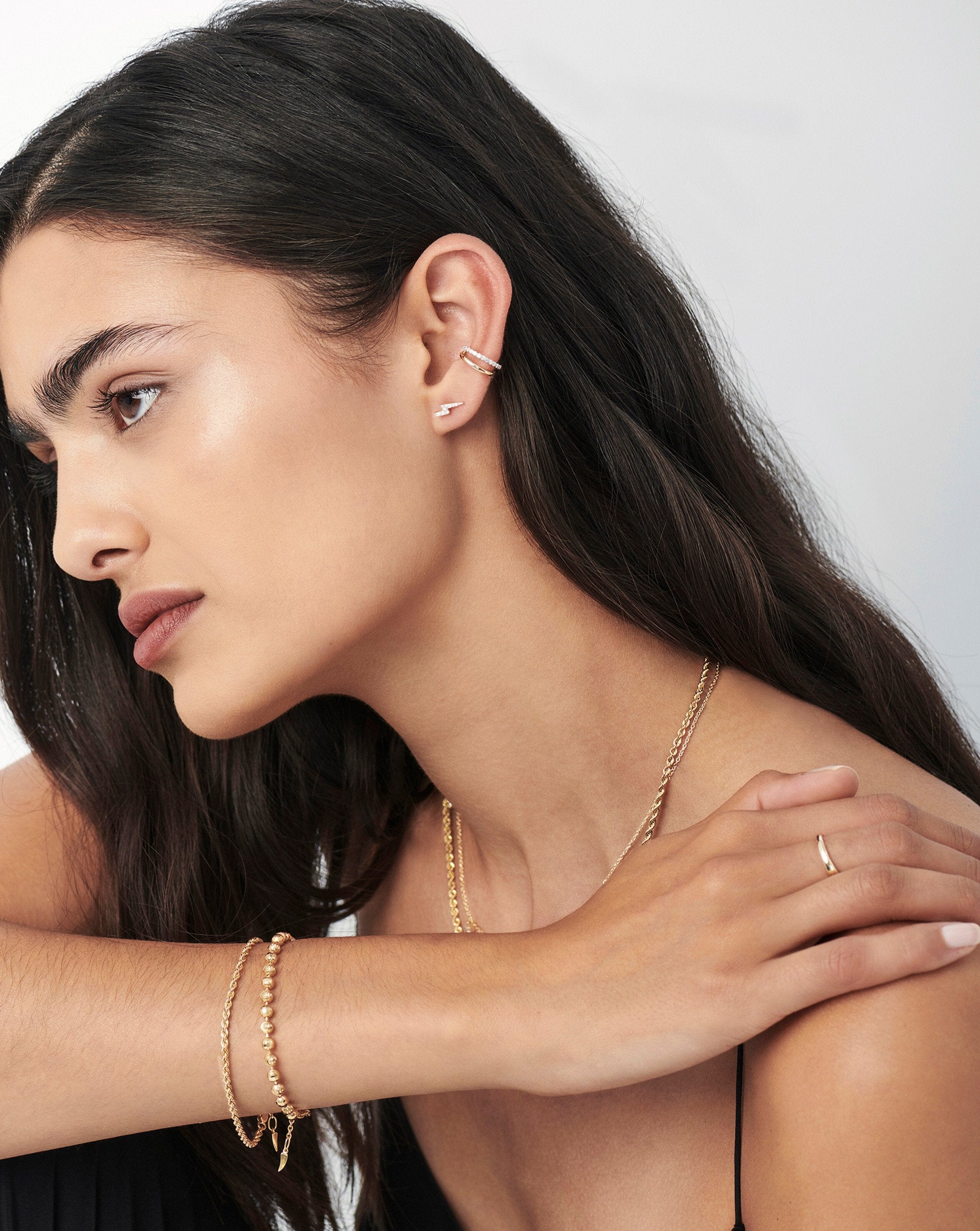Solid Gold Diamond Lightning Stud Earrings | 14k Solid Gold/Diamond - Image 3