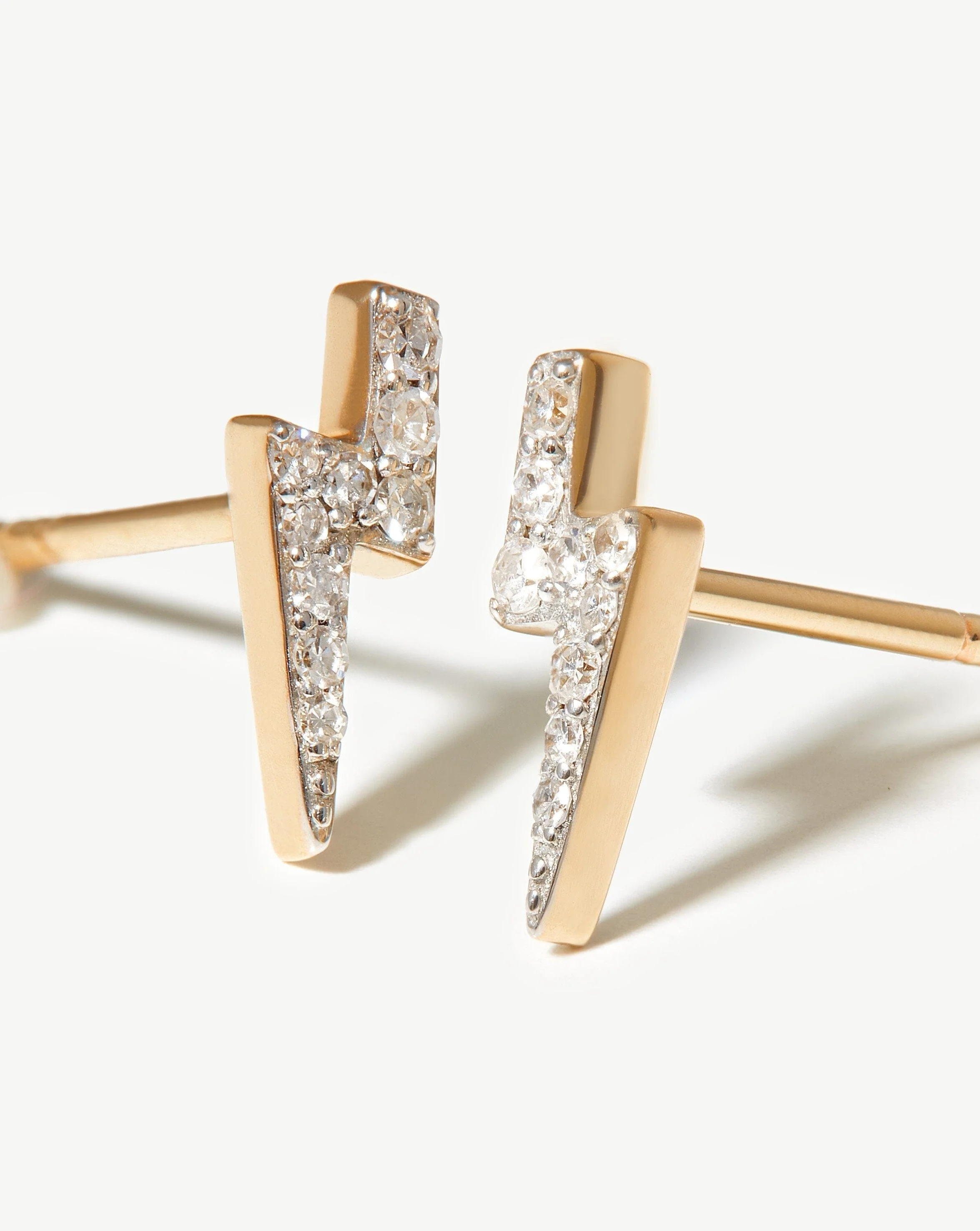 Solid Gold Diamond Lightning Stud Earrings | 14k Solid Gold/Diamond - Image 4