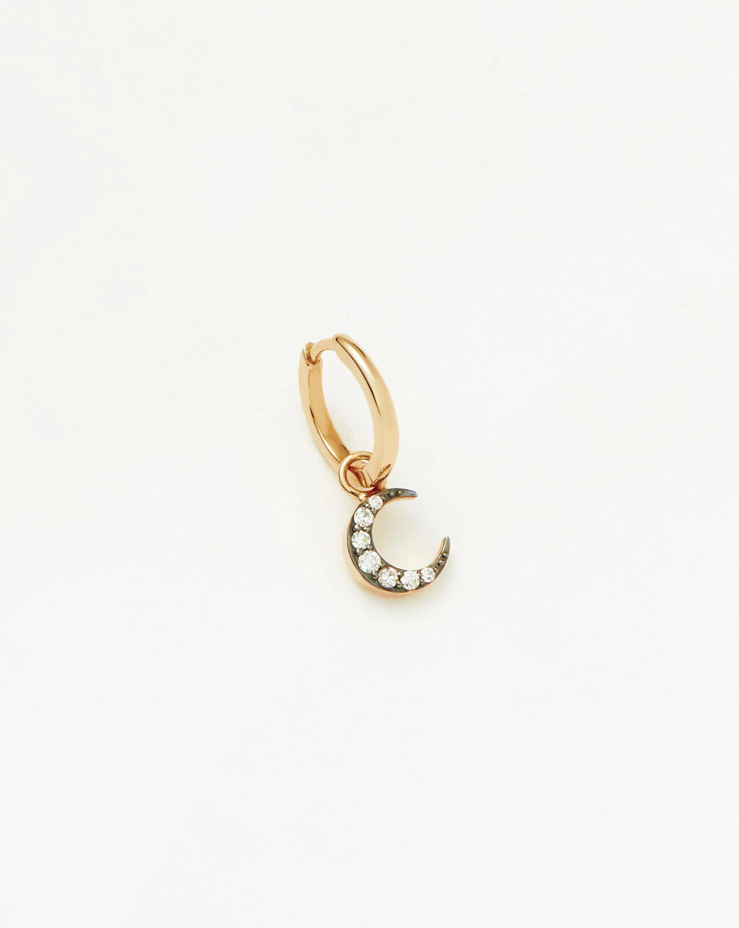 Solid Gold Diamond Single Moon Charm Hoop Earring | 14k Solid Gold/Diamond