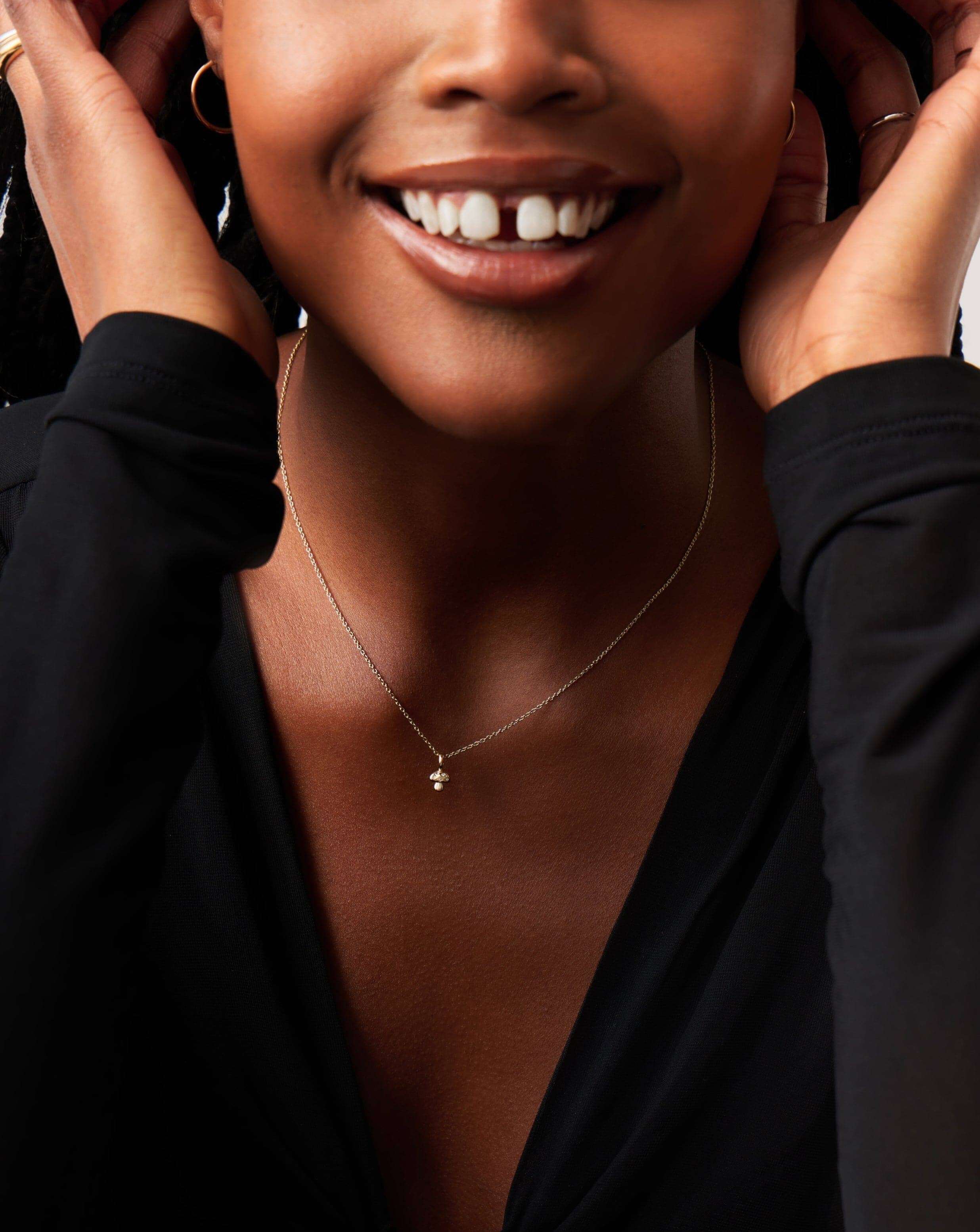 Solid Gold Diamond Mushroom Mini Pendant Necklace | 14k Solid Gold/Diamond - Image 3