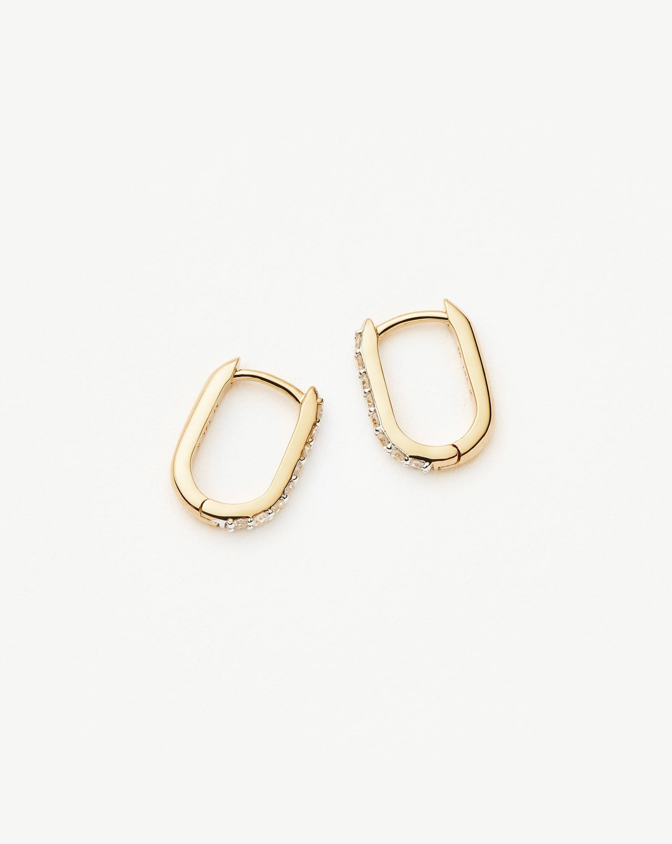 Solid Gold Diamond Ovate Mini Hoop Earrings | 14k Solid Gold/Diamond - Image 2