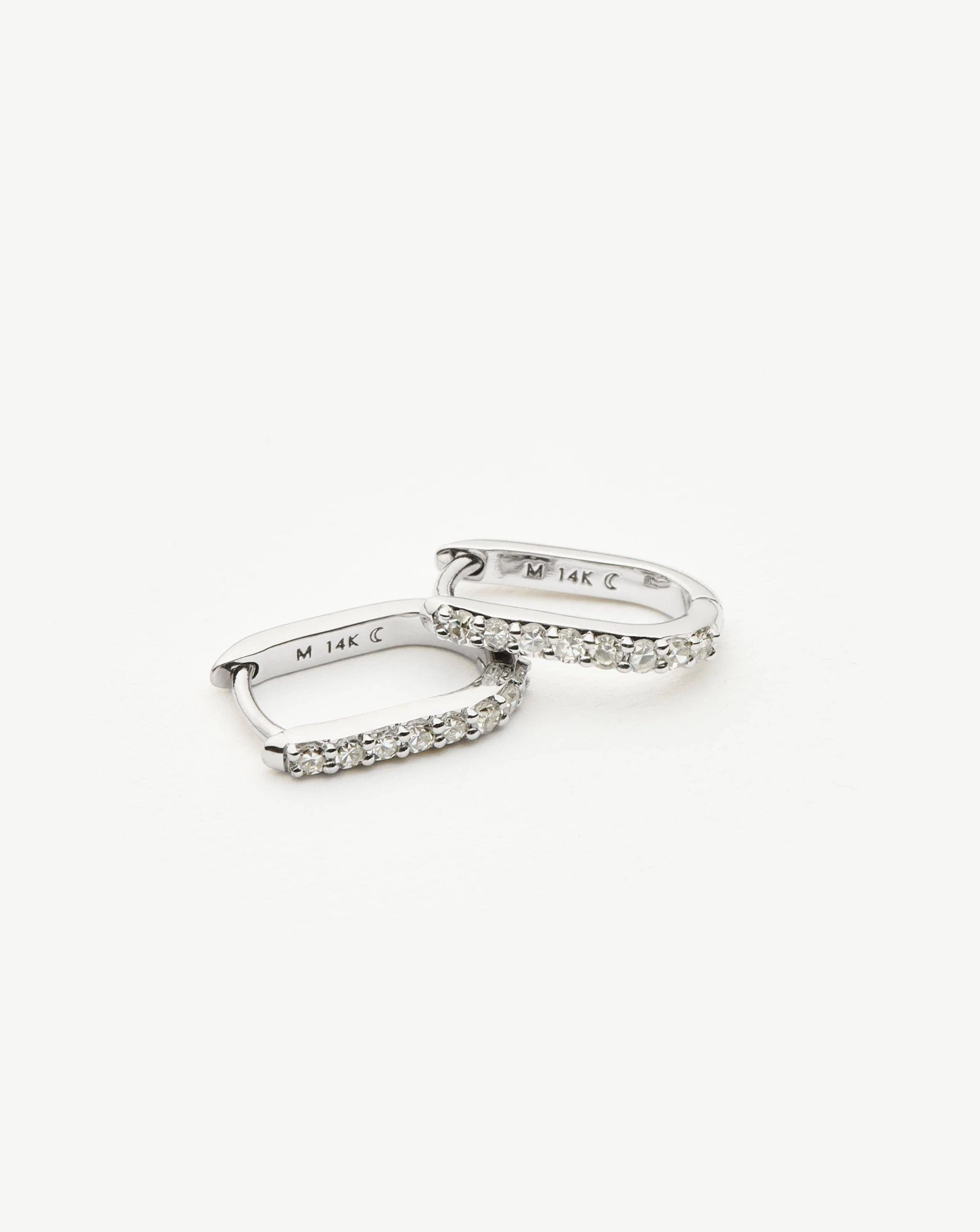 Solid Gold Diamond Ovate Mini Hoop Earrings | 14k Solid White Gold/Diamond - Image 2