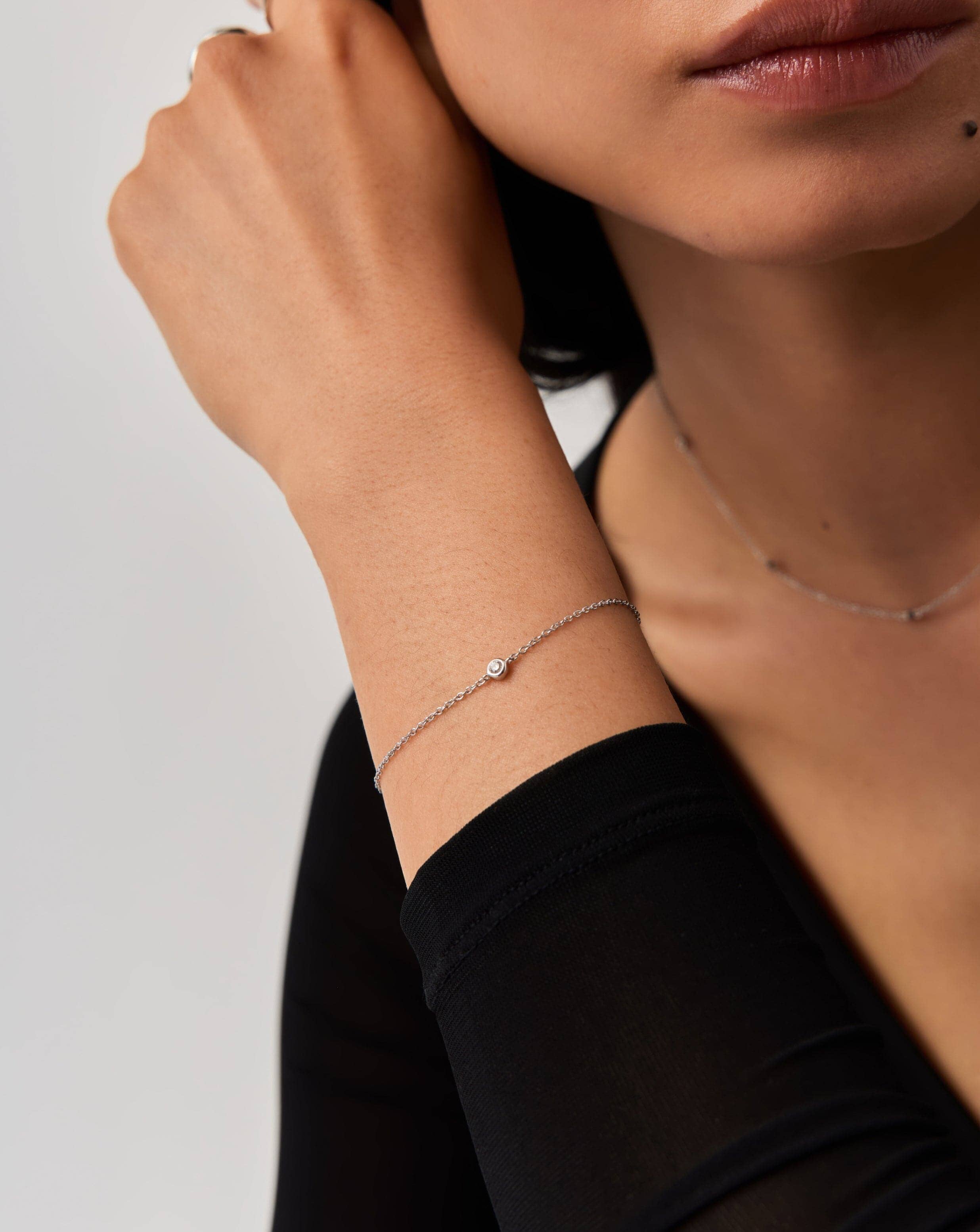 Solid Gold Diamond Solitaire Bracelet | 14k Solid White Gold/Diamond - Image 2
