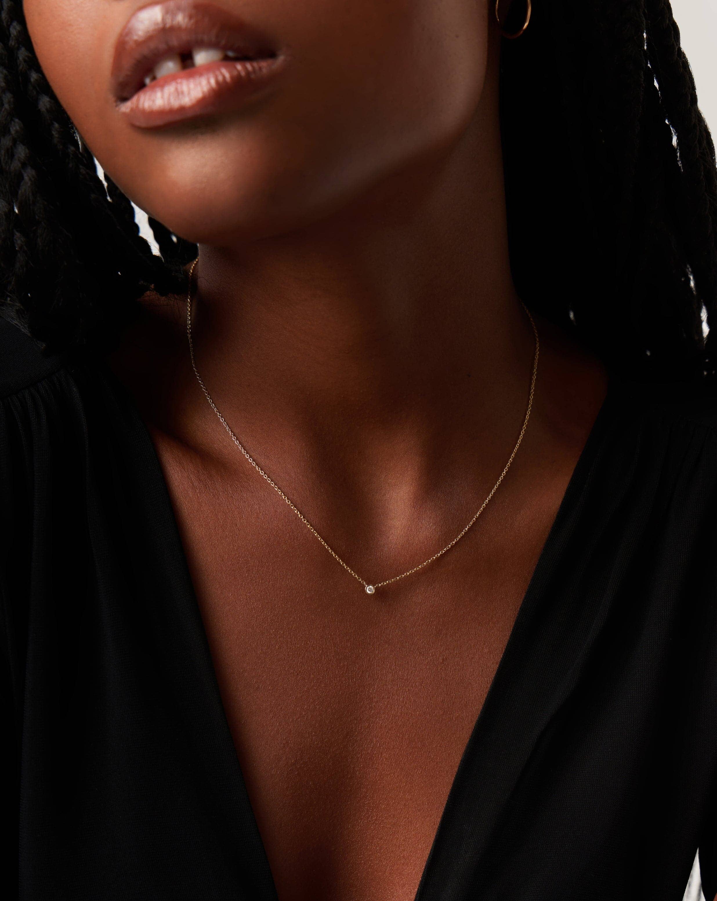 Solid Gold Diamond Solitaire Pendant Necklace | 14k Solid Gold/Diamond - Image 3