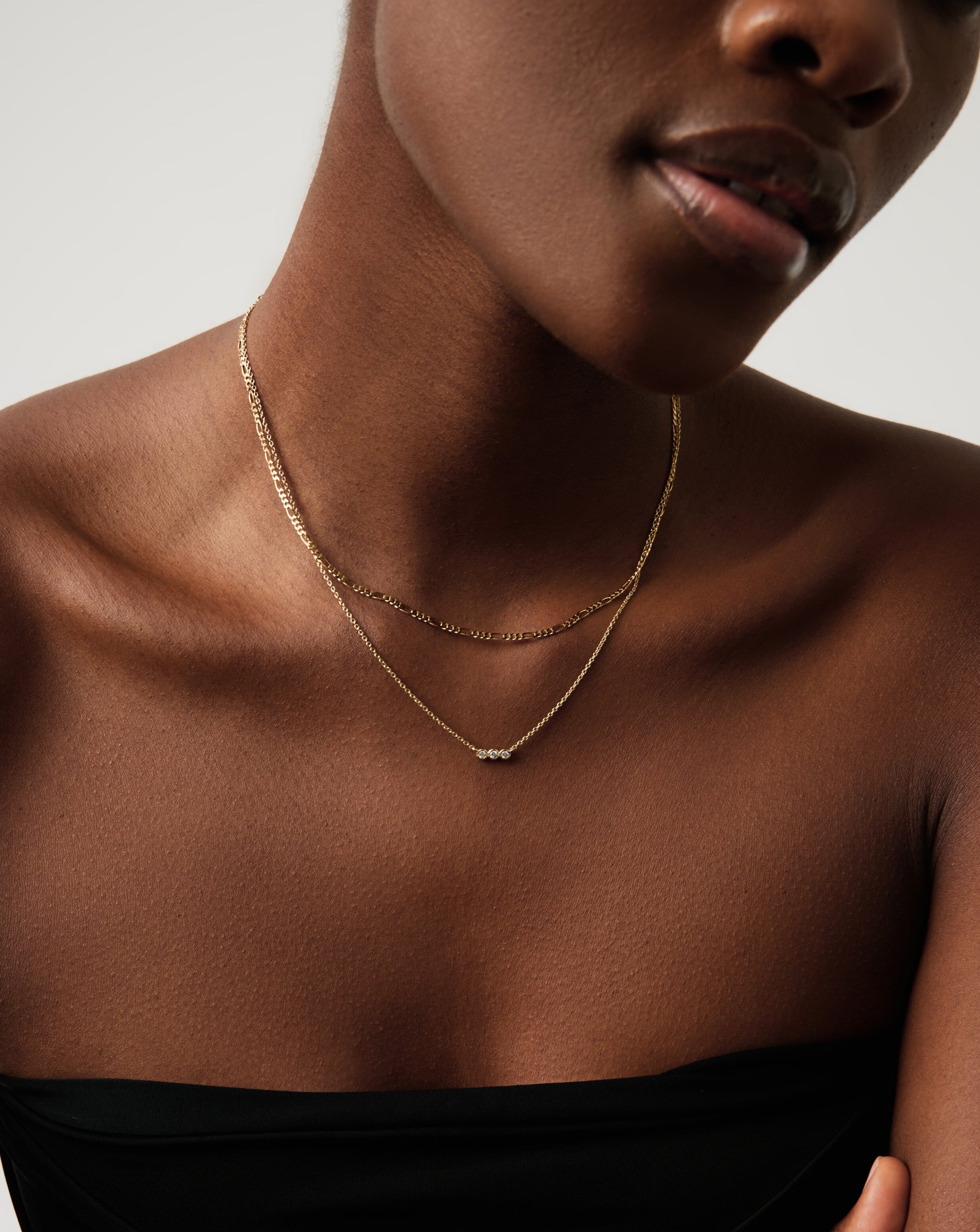 Solid Gold Diamond Solitaire Trio Necklace - Image 2