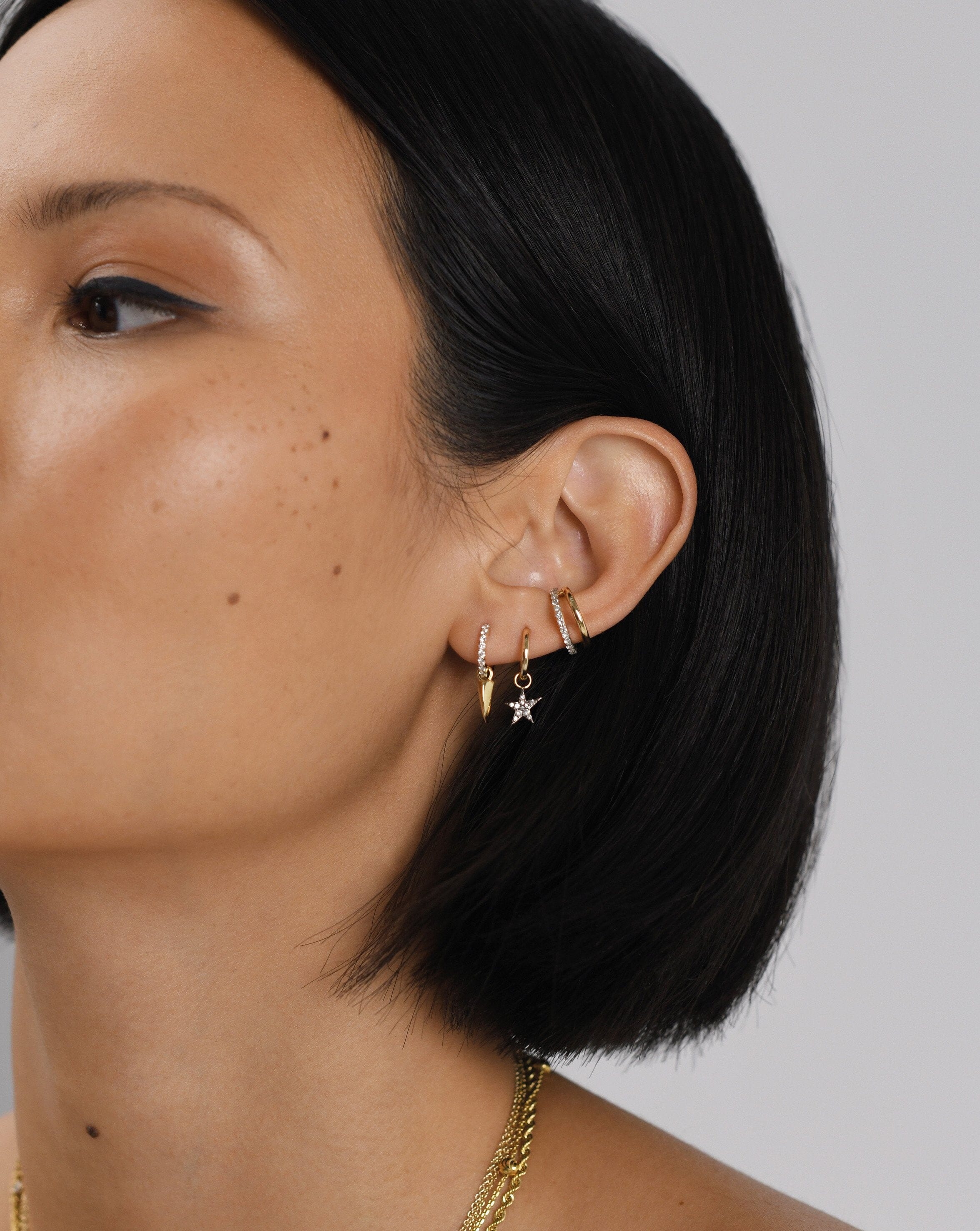 Solid Gold Diamond Single Star Charm Hoop Earring | 14k Solid Gold/Diamond - Image 3