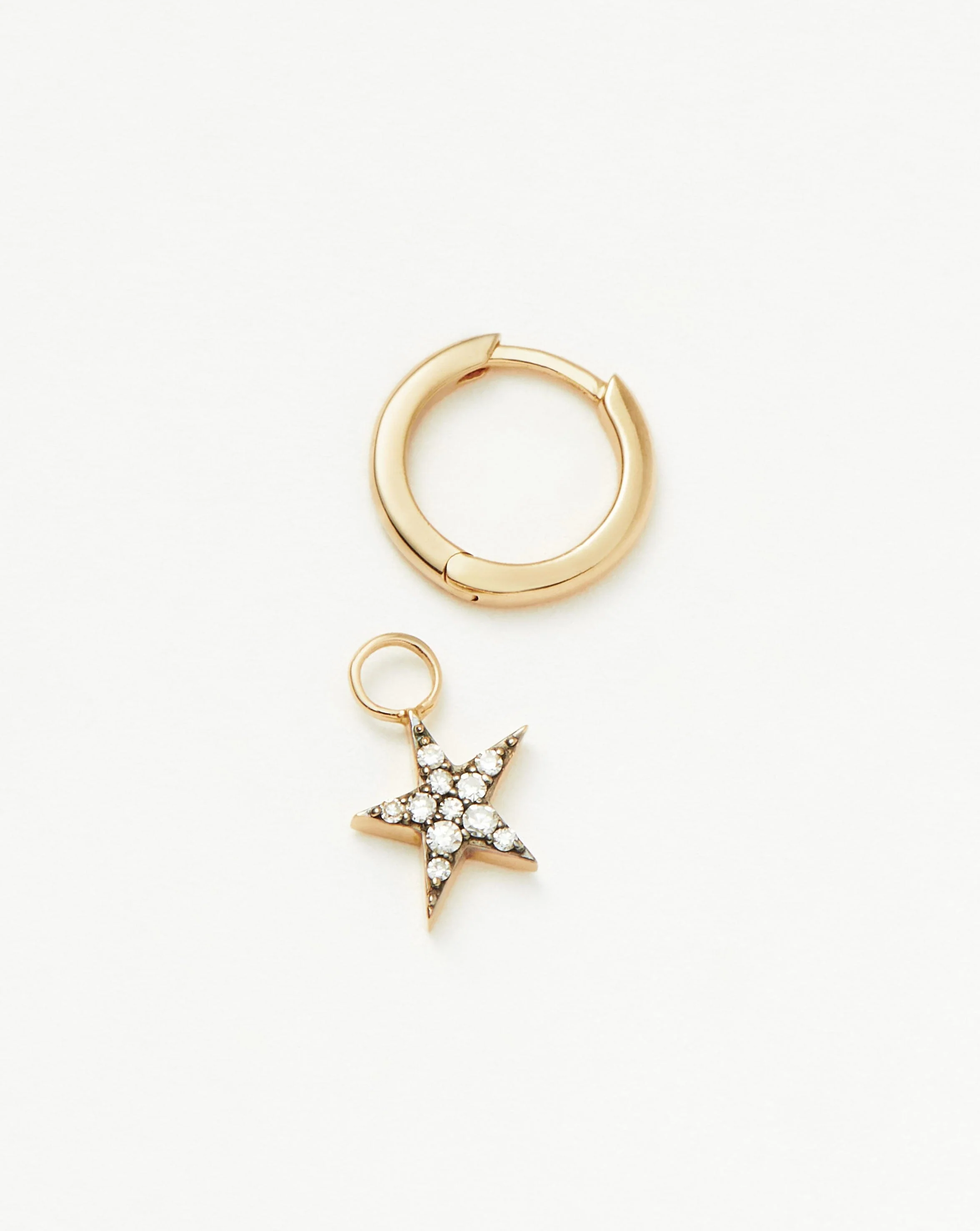 Solid Gold Diamond Single Star Charm Hoop Earring | 14k Solid Gold/Diamond - Image 4