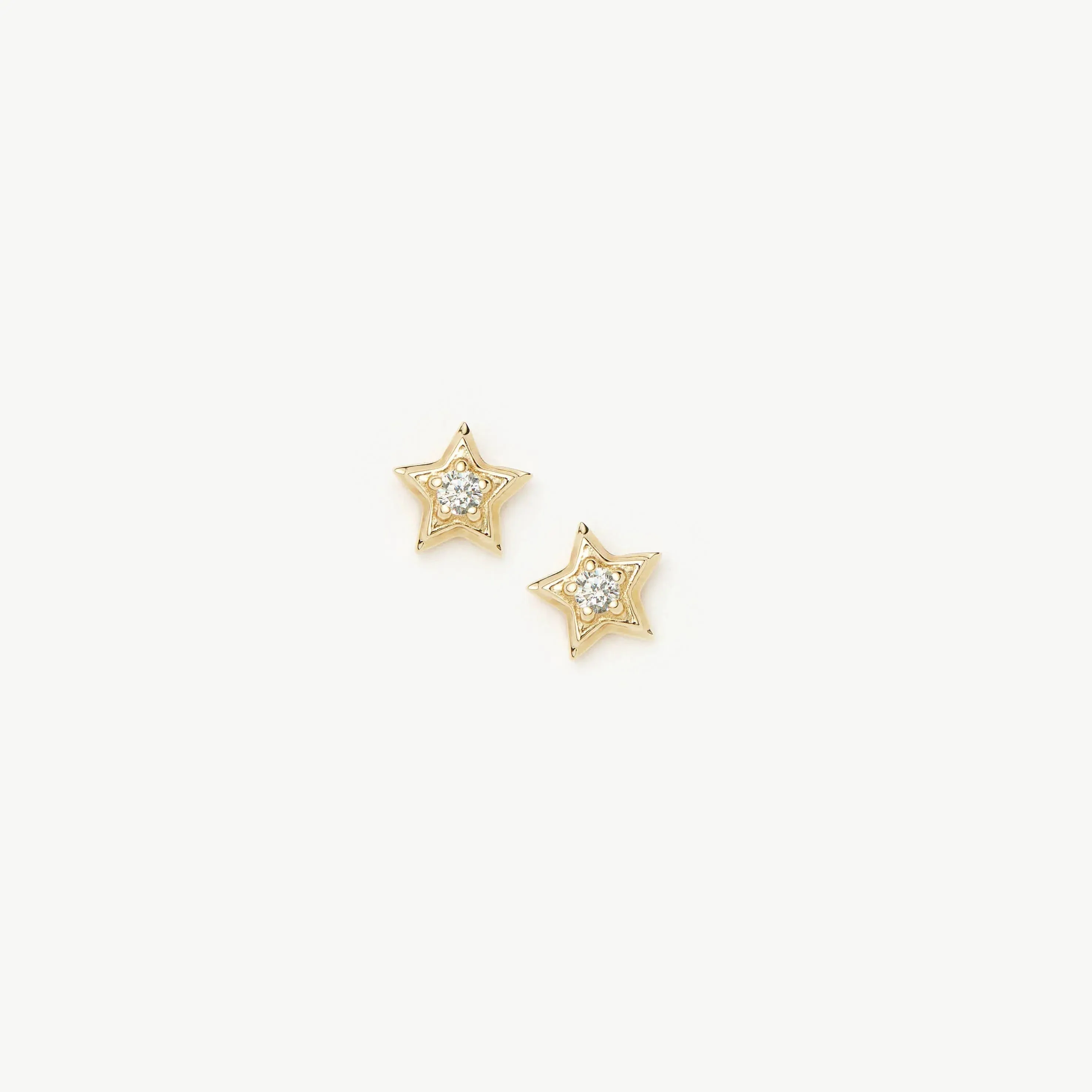 Solid Gold Diamond Star Stud Earrings | 14k Yellow Gold