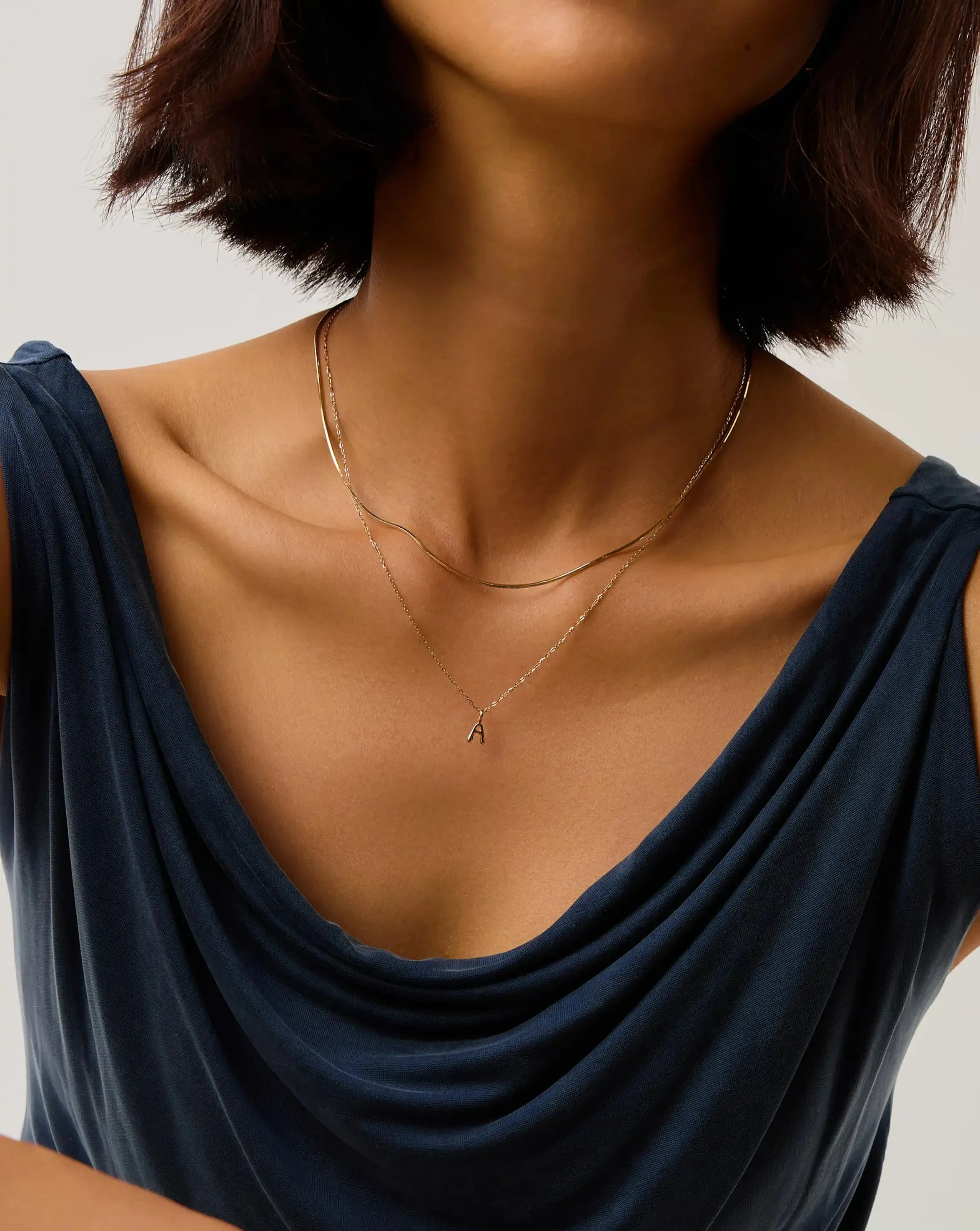 Solid Gold Initial Mini Pendant Necklace - A | 14k Solid Gold - Image 2