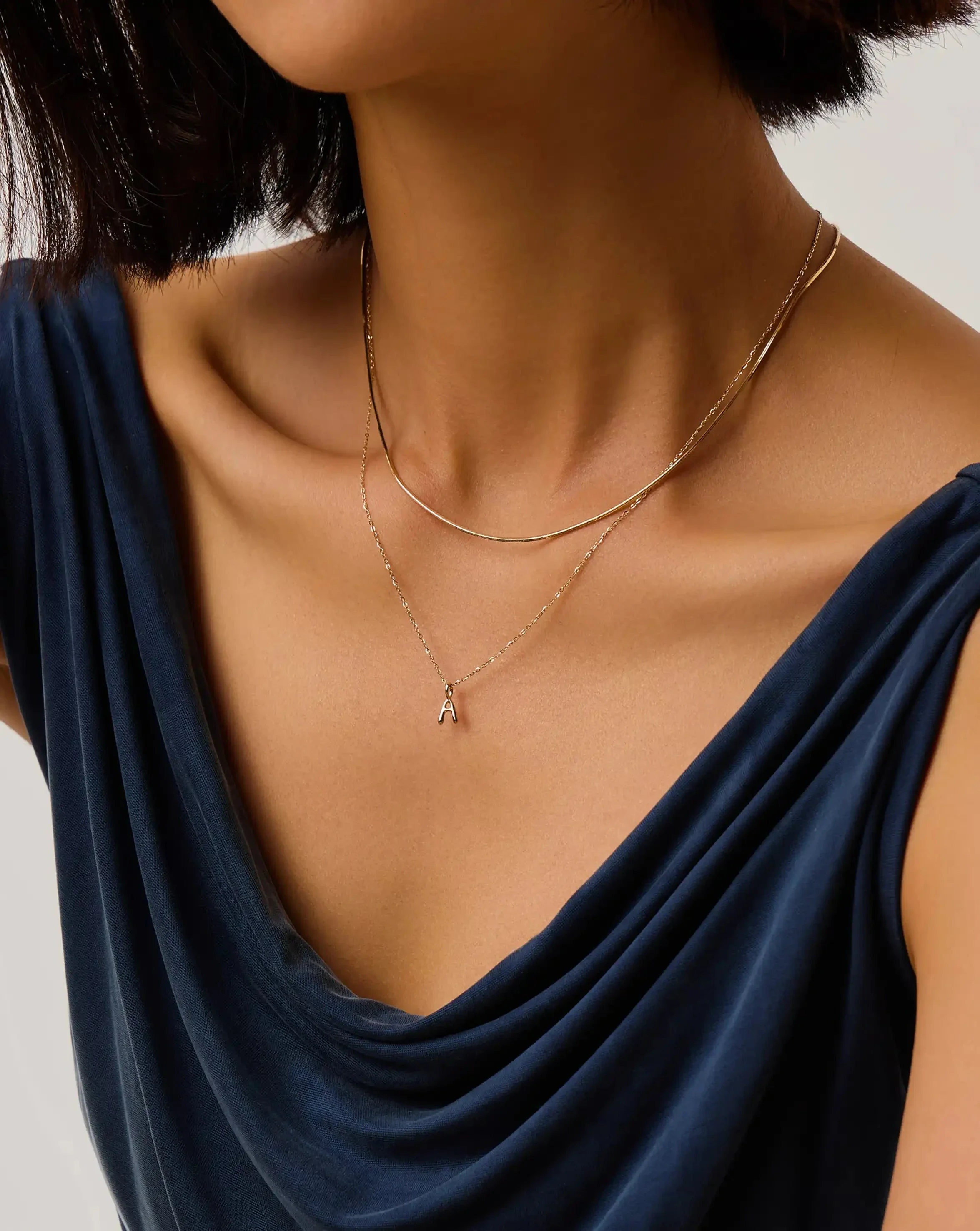 Solid Gold Initial Mini Pendant Necklace - A | 14k Solid Gold - Image 3