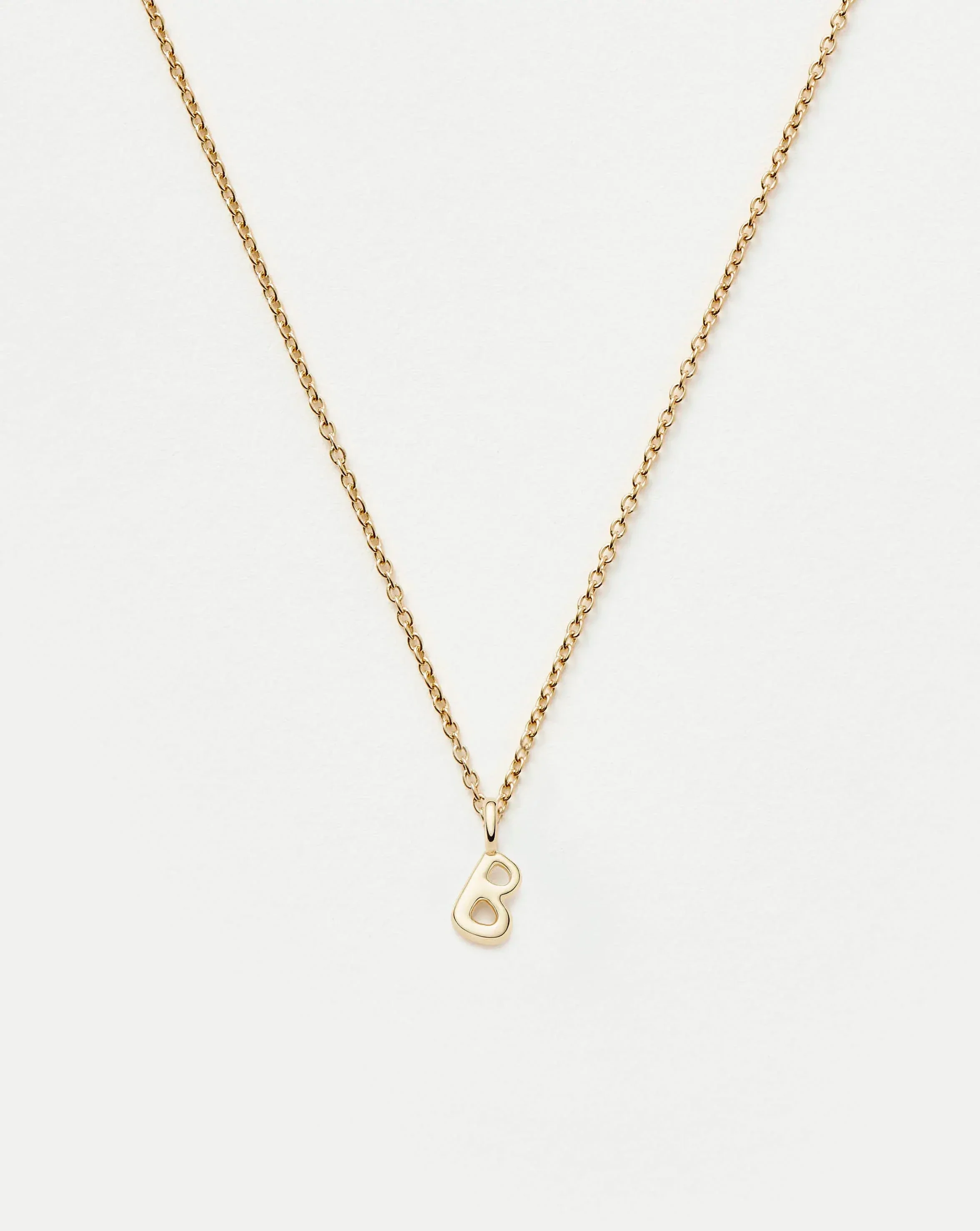 Solid Gold Initial Mini Pendant Necklace - B | 14k Solid Gold