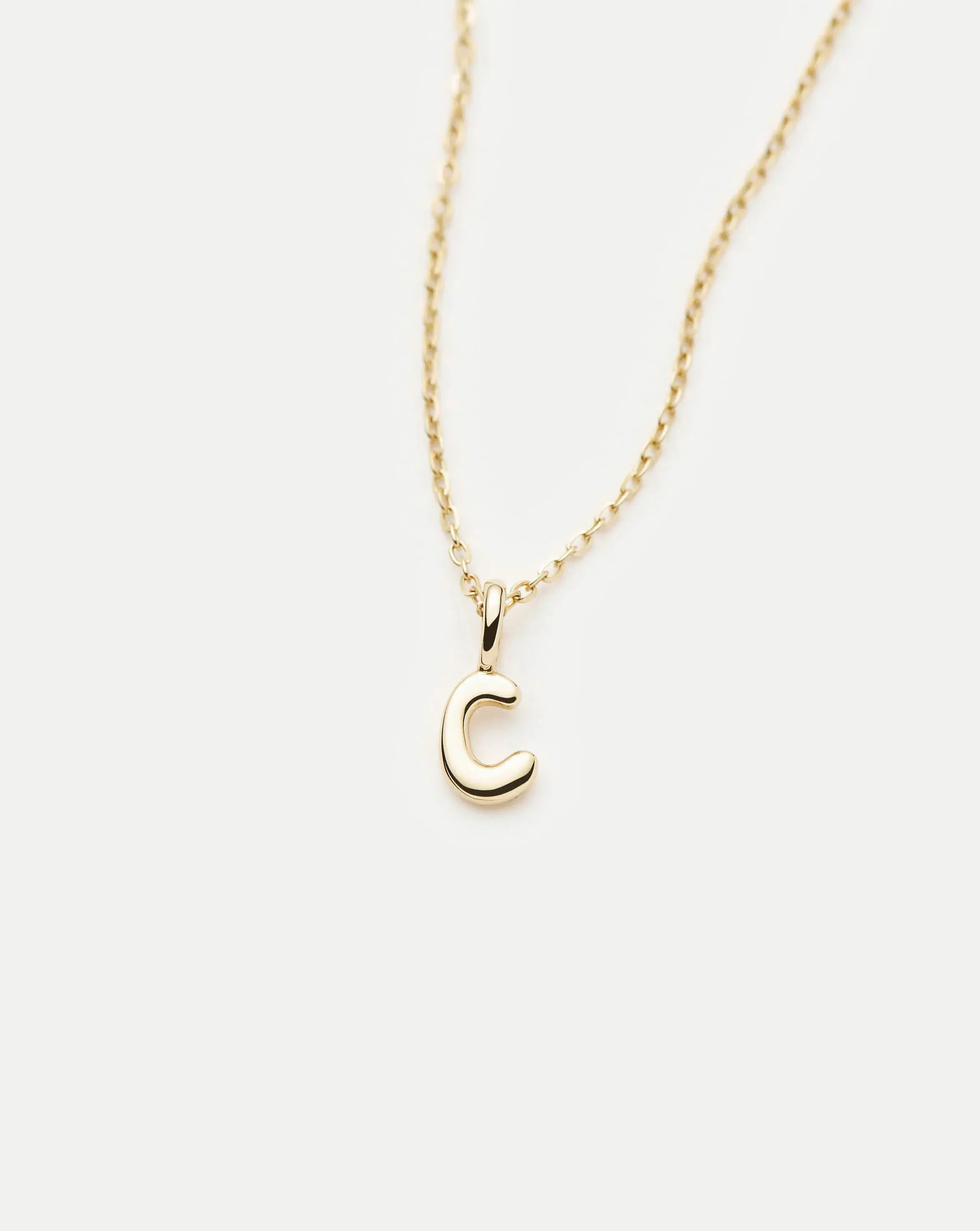 Solid Gold Initial Mini Pendant Necklace - C | 14k Solid Gold - Image 4