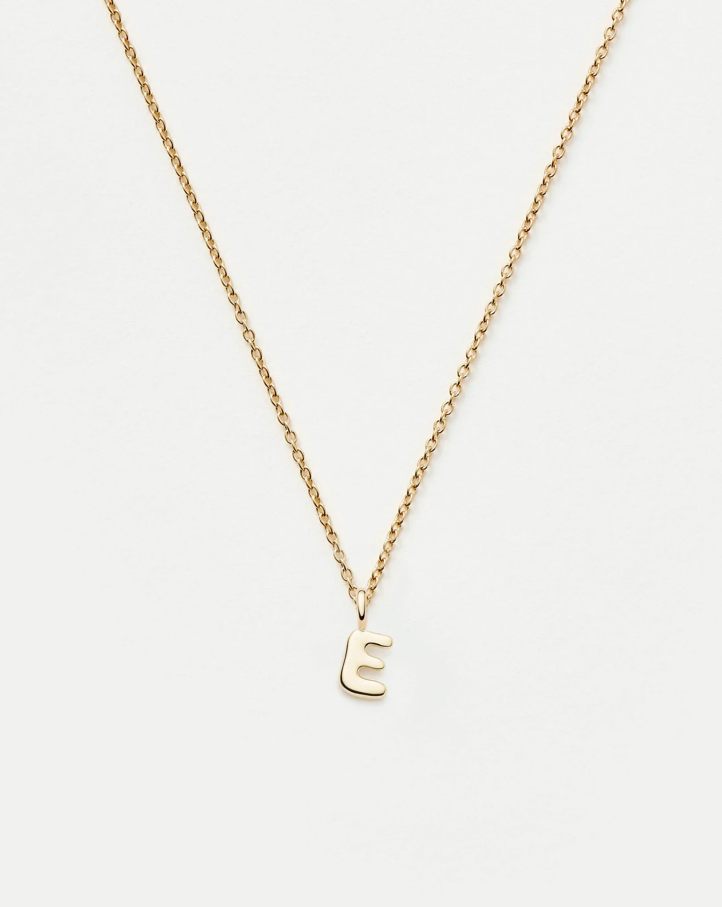 Solid Gold Initial Mini Pendant Necklace - E | 14k Solid Gold