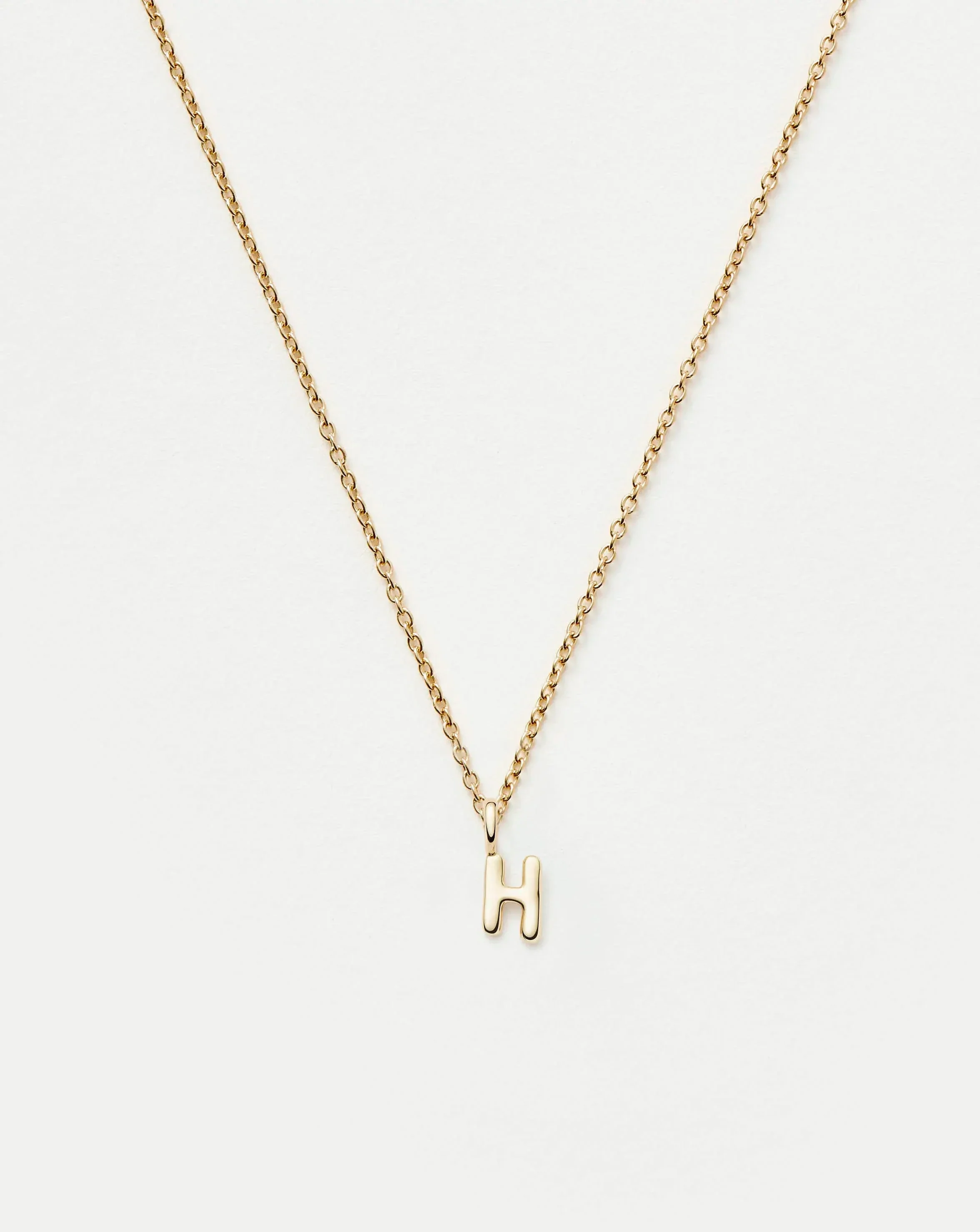 Solid Gold Initial Mini Pendant Necklace - H | 14k Solid Gold