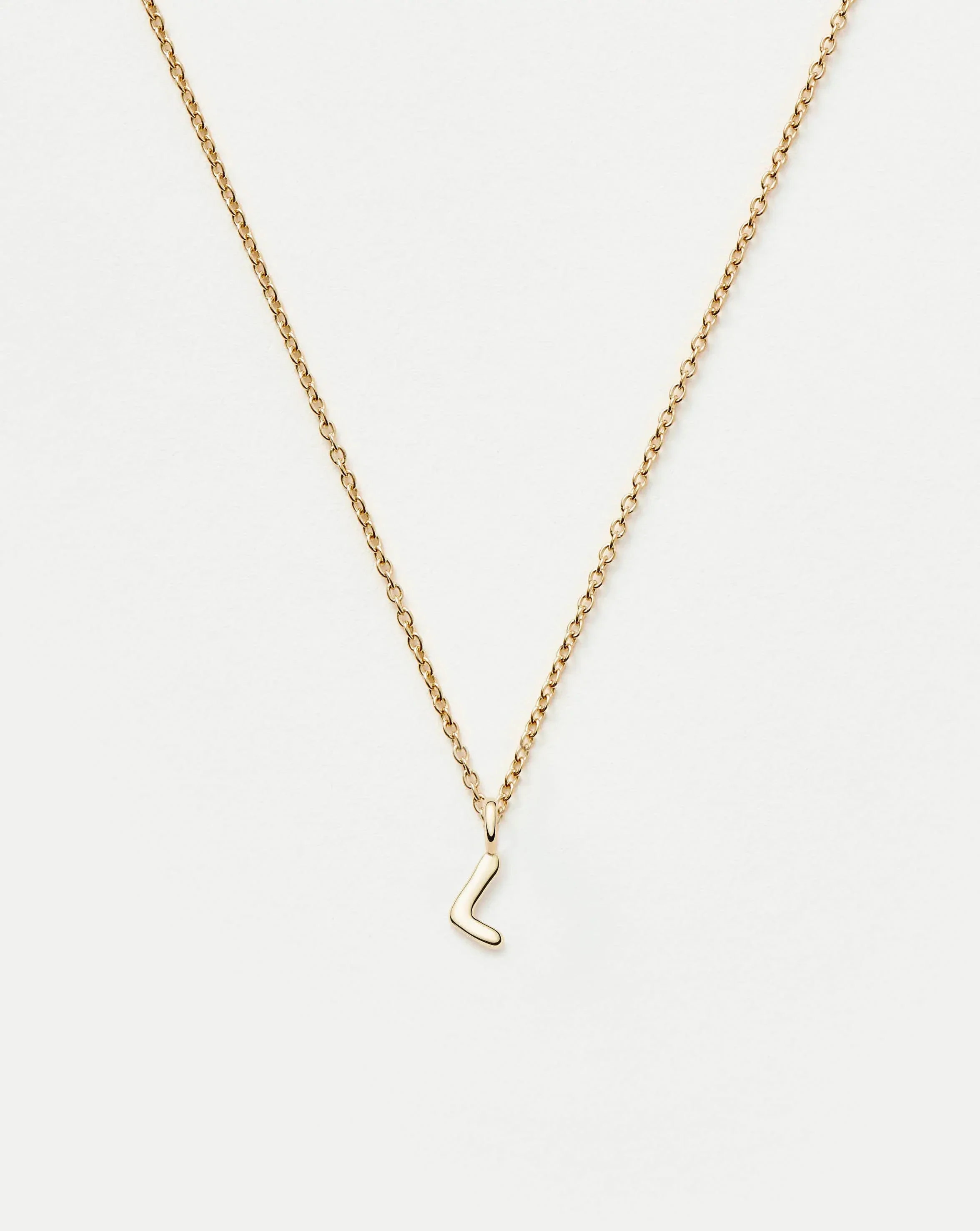 Solid Gold Initial Mini Pendant Necklace - L | 14k Solid Gold