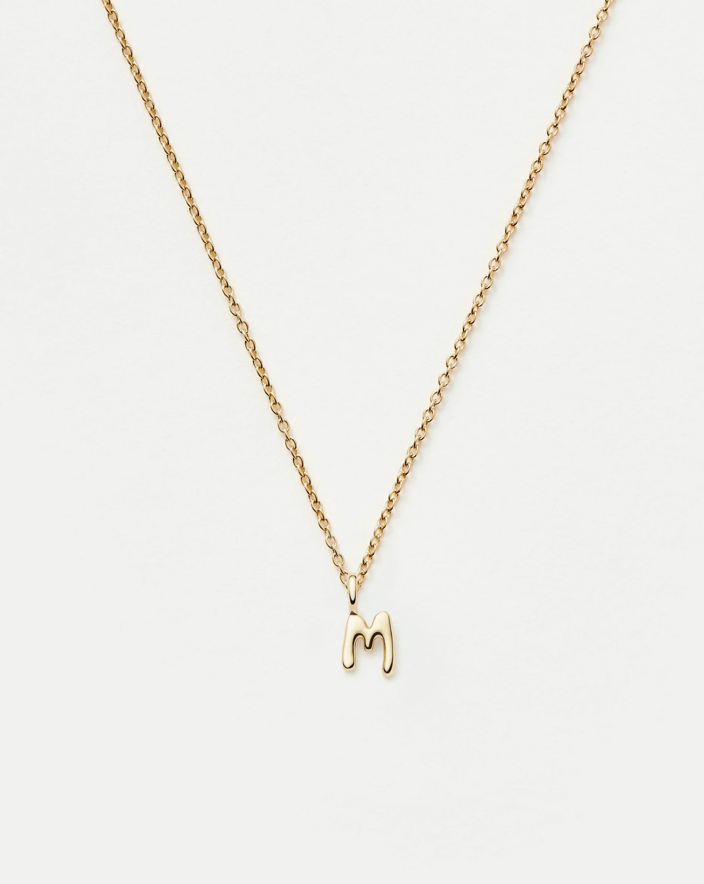 Solid Gold Initial Mini Pendant Necklace - M | 14k Solid Gold