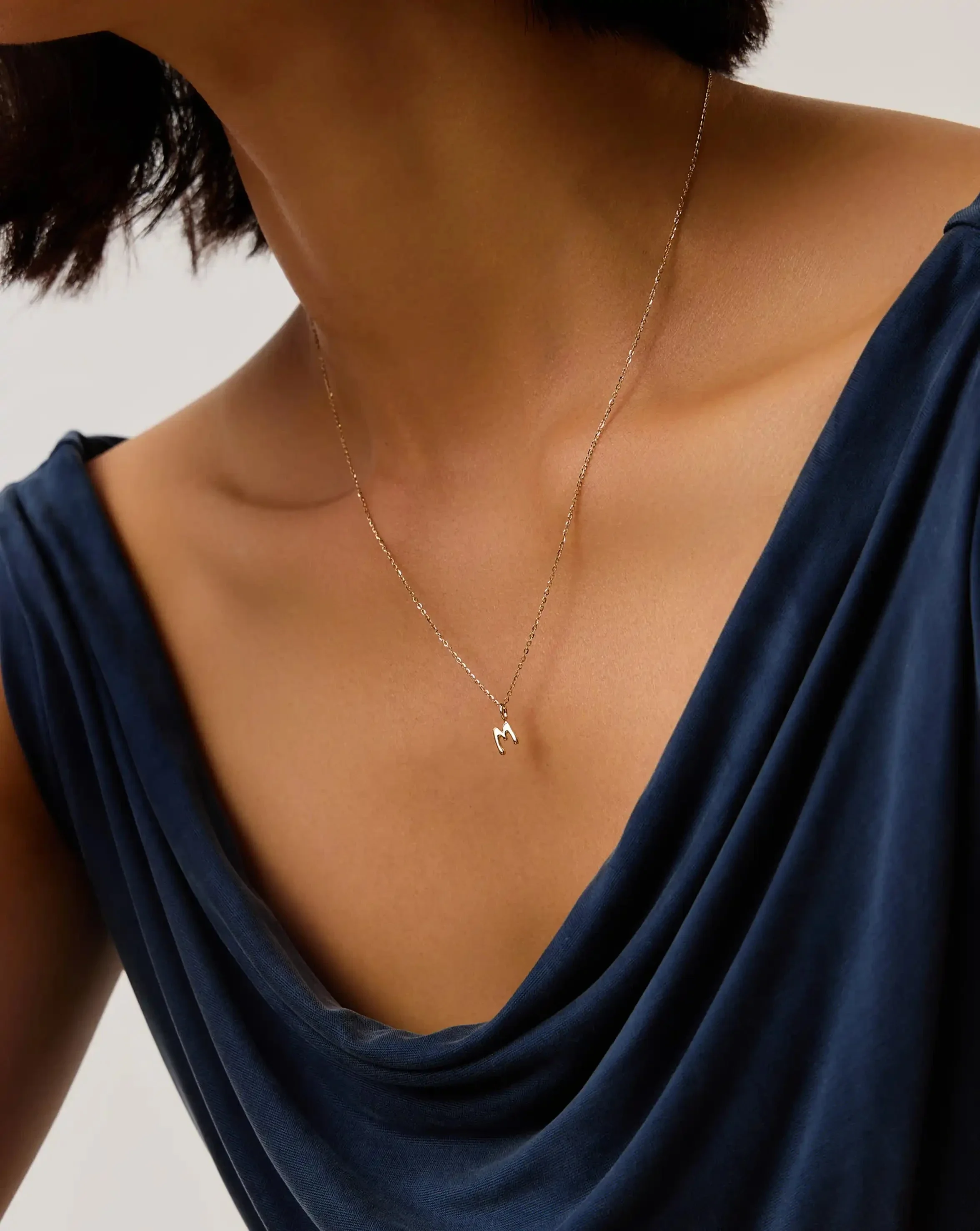Solid Gold Initial Mini Pendant Necklace - M | 14k Solid Gold - Image 3