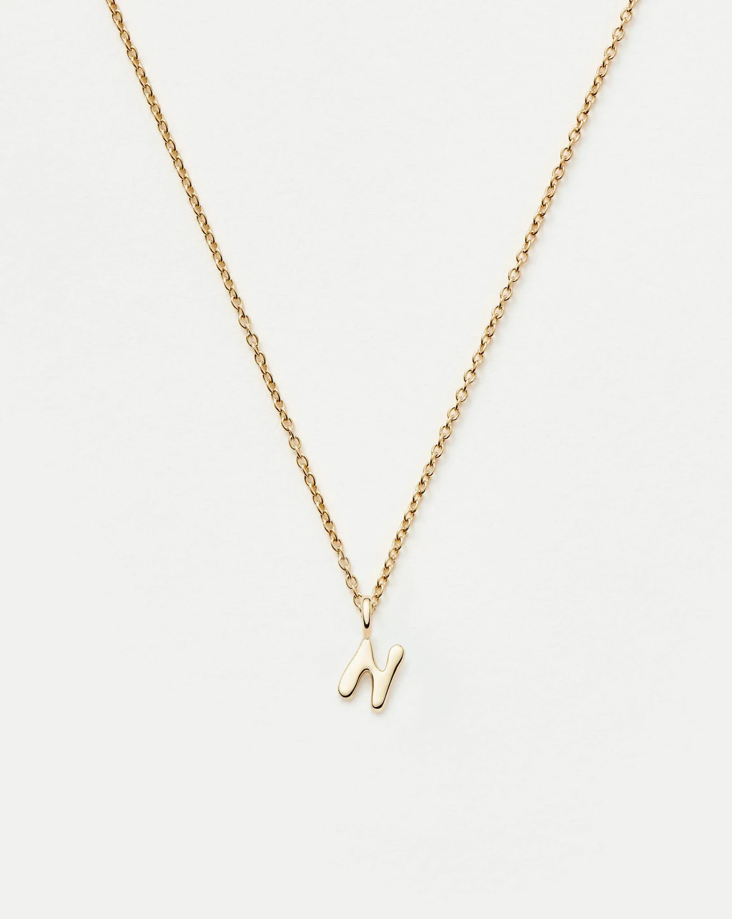 Solid Gold Initial Mini Pendant Necklace - N | 14k Solid Gold