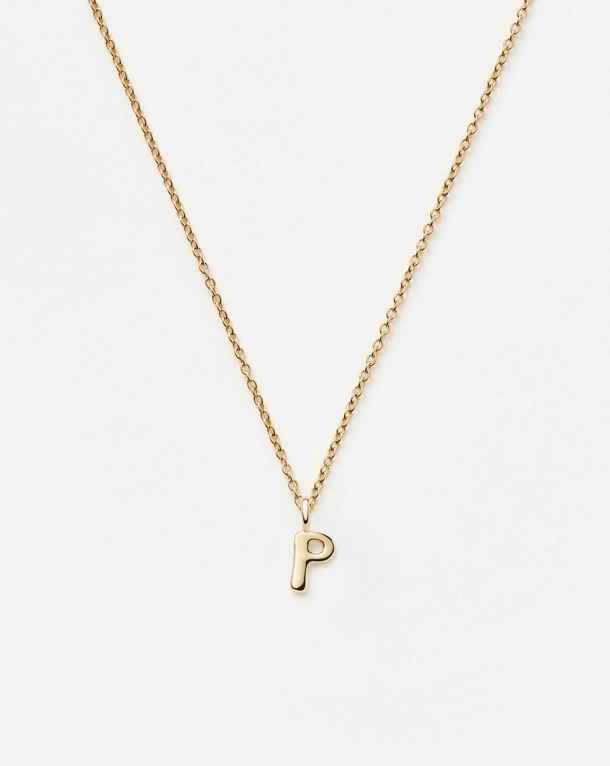 Solid Gold Initial Mini Pendant Necklace - P | 14k Solid Gold