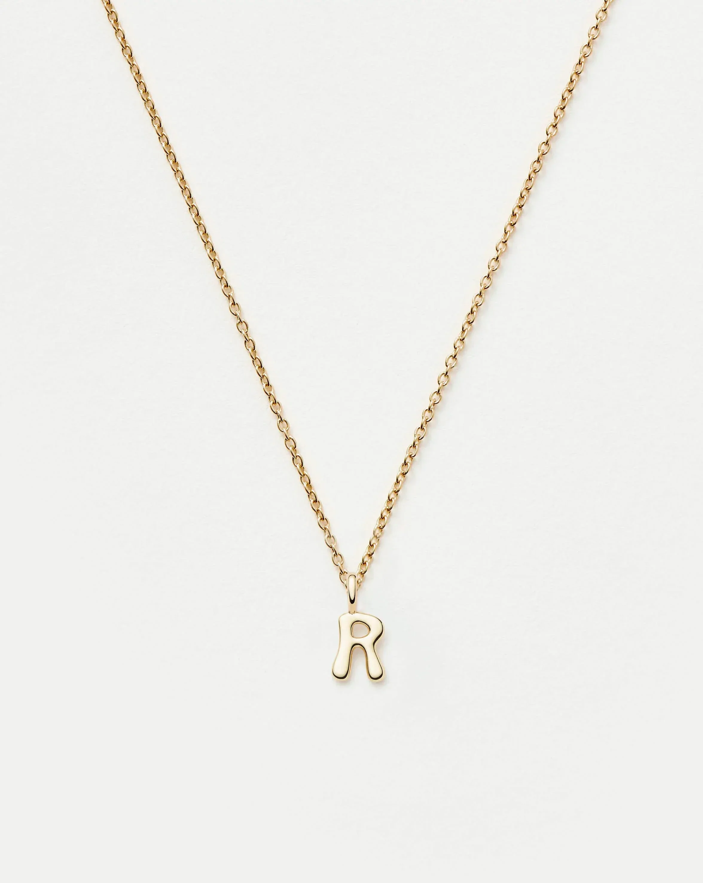 Solid Gold Initial Mini Pendant Necklace - R | 14k Solid Gold