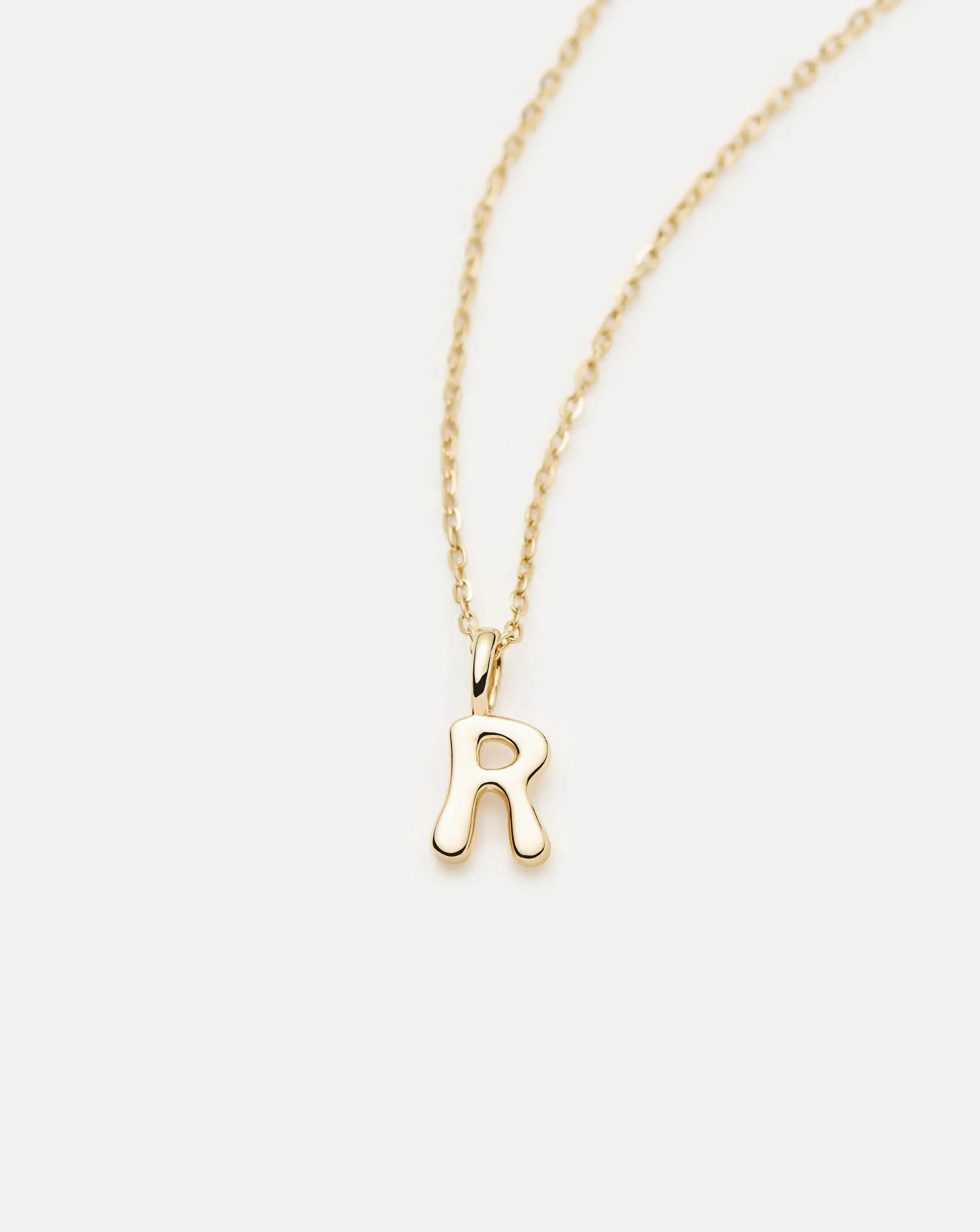 Solid Gold Initial Mini Pendant Necklace - R | 14k Solid Gold - Image 2
