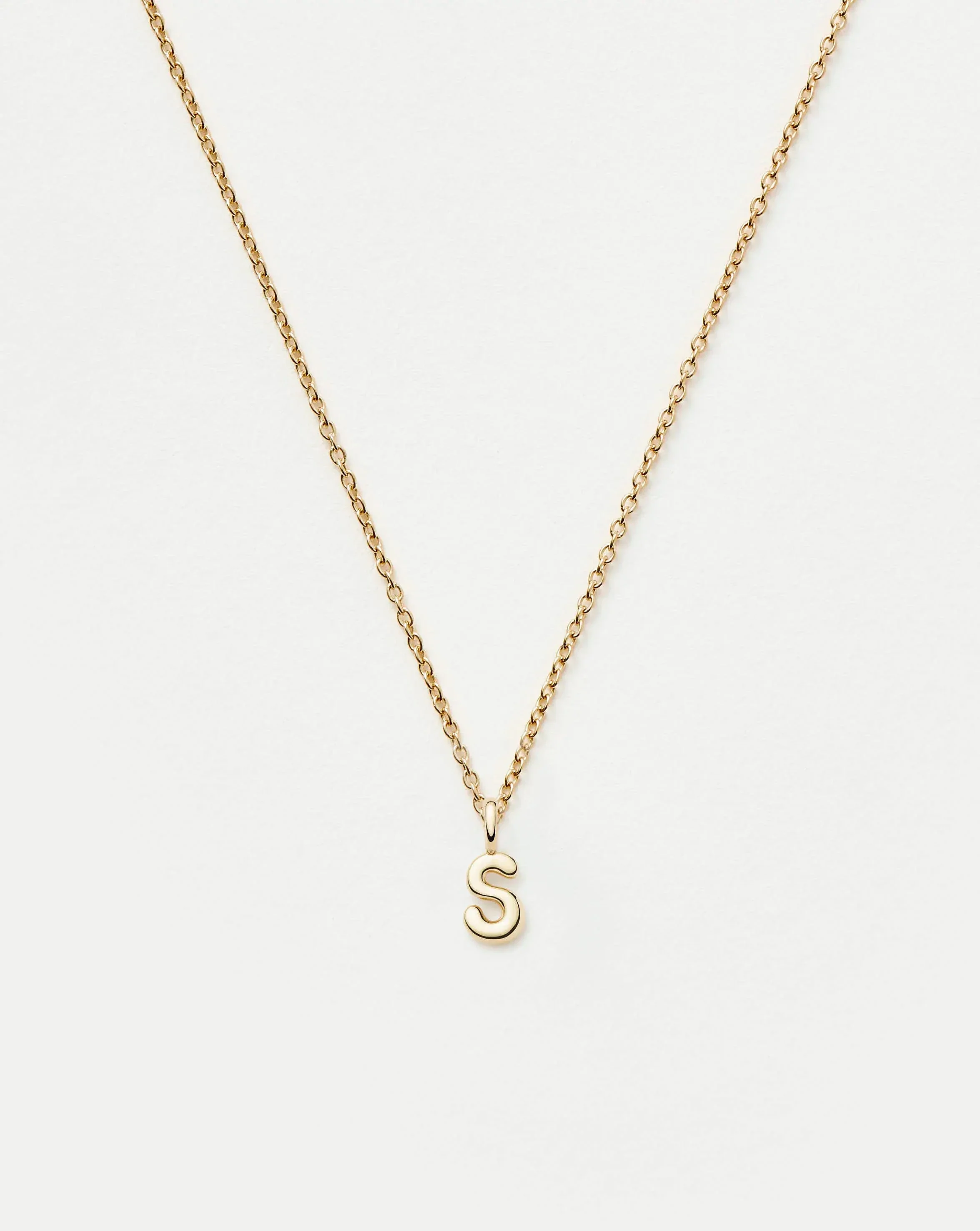 Solid Gold Initial Mini Pendant Necklace - S | 14k Solid Gold