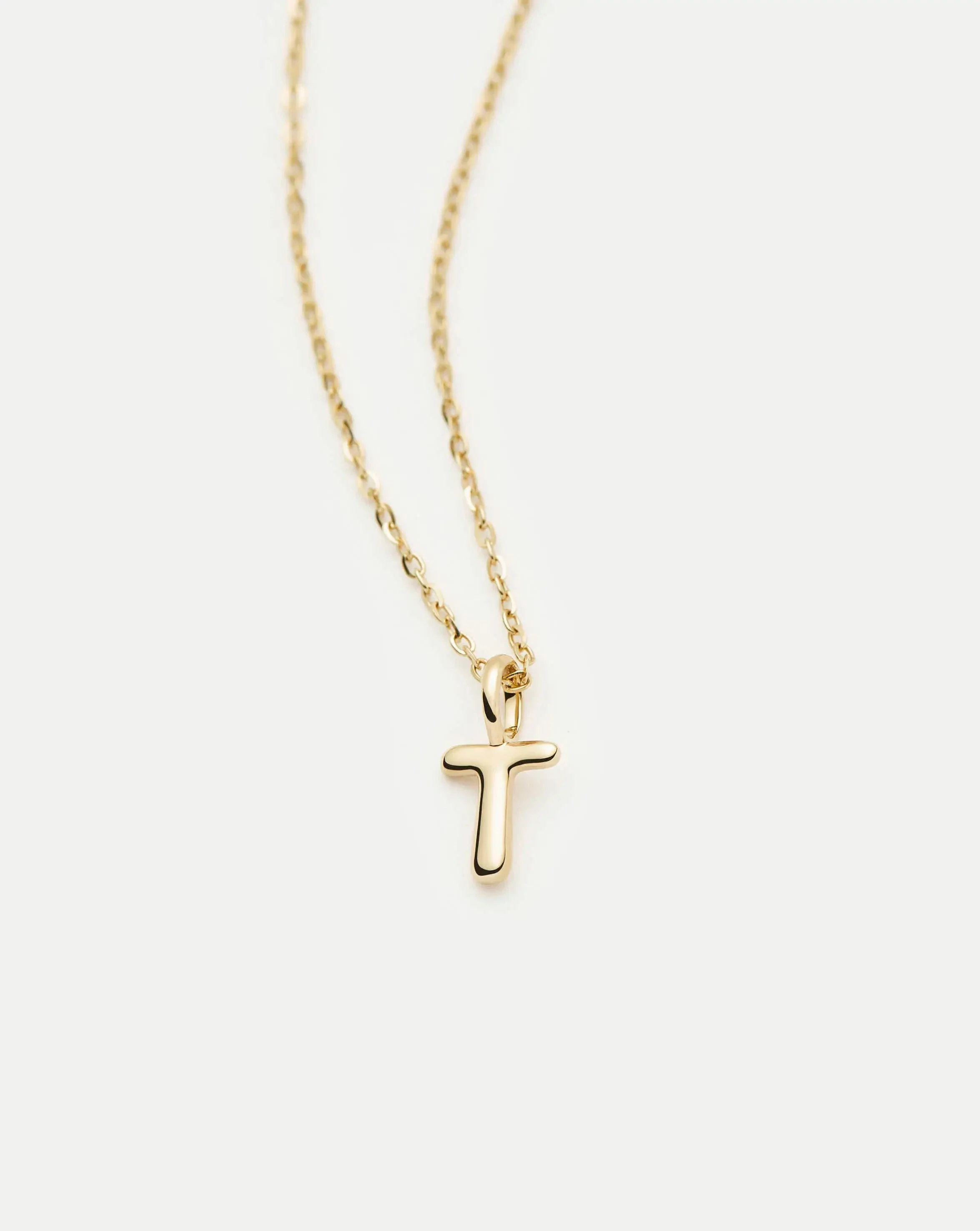 Solid Gold Initial Mini Pendant Necklace - T | 14k Solid Gold - Image 2