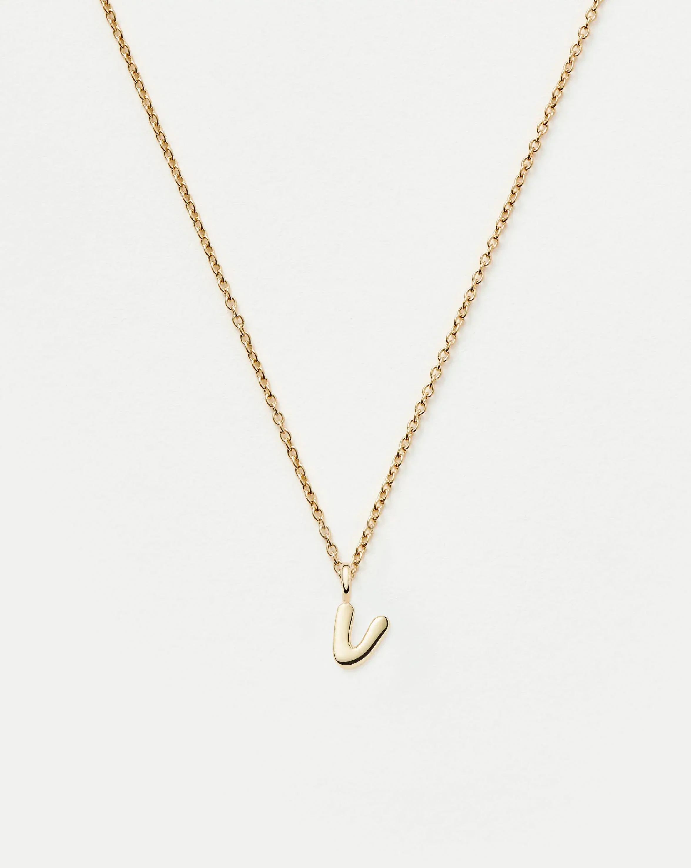 Solid Gold Initial Mini Pendant Necklace - V | 14k Solid Gold