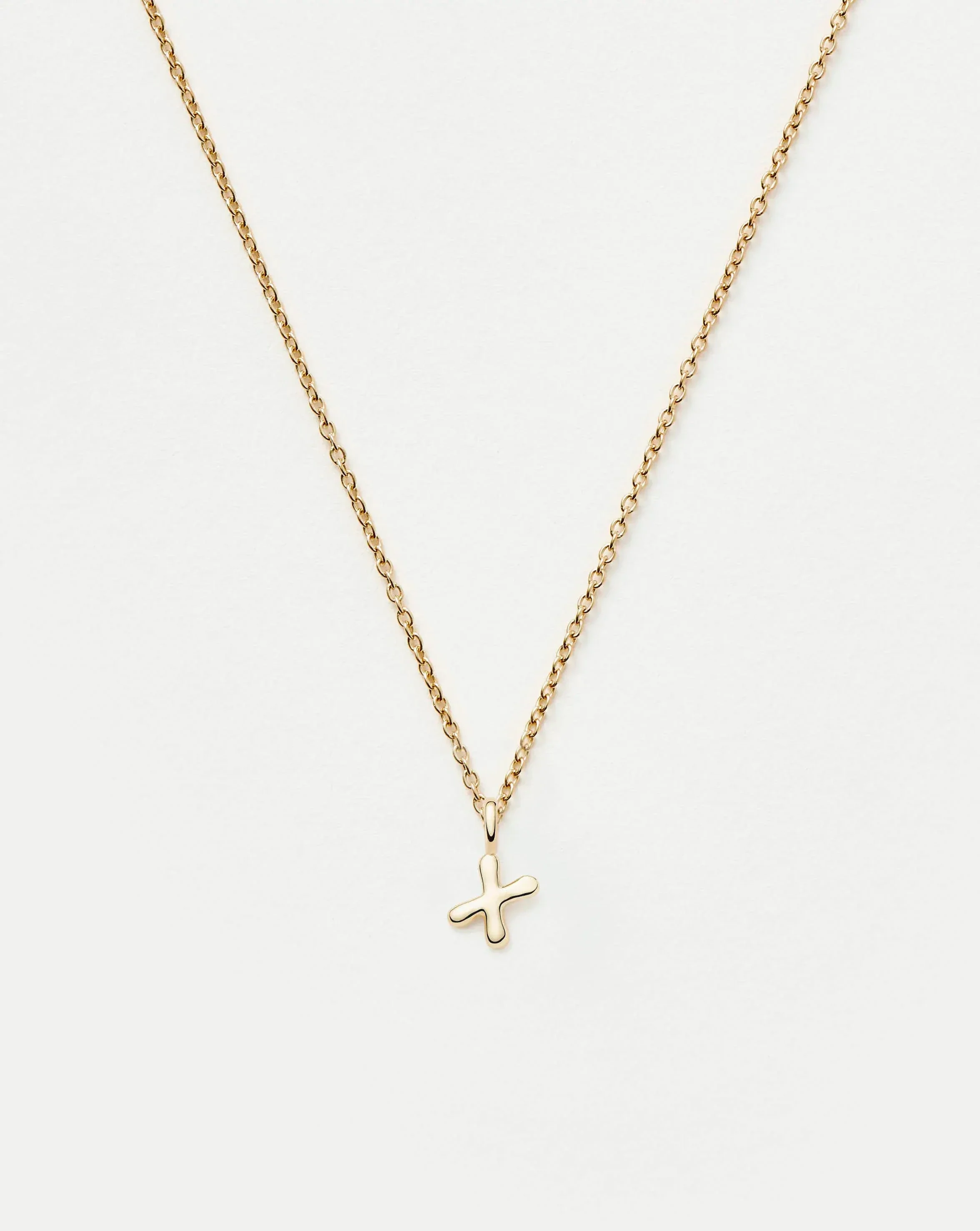 Solid Gold Initial Mini Pendant Necklace - X | 14k Solid Gold