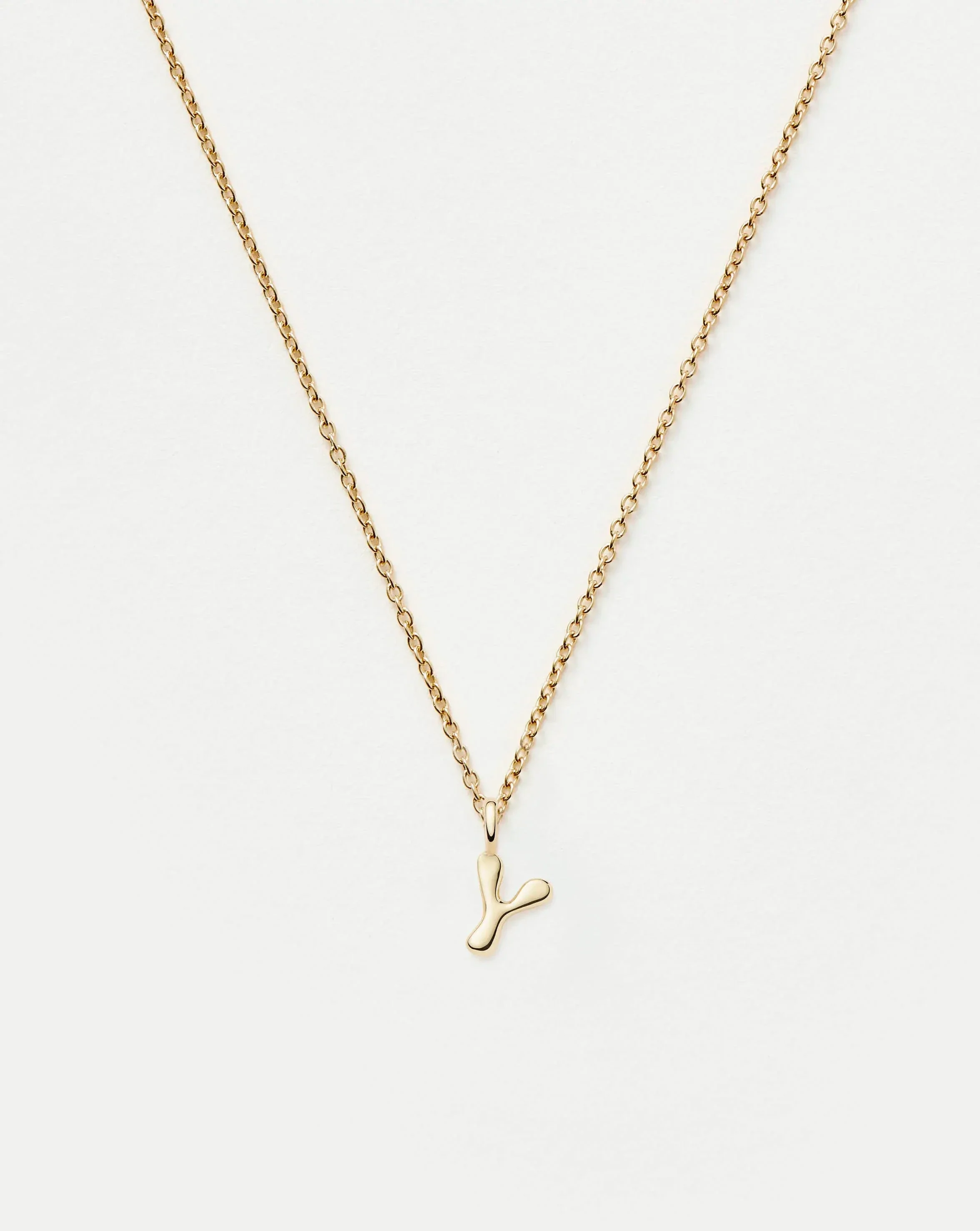 Solid Gold Initial Mini Pendant Necklace - Y | 14k Solid Gold