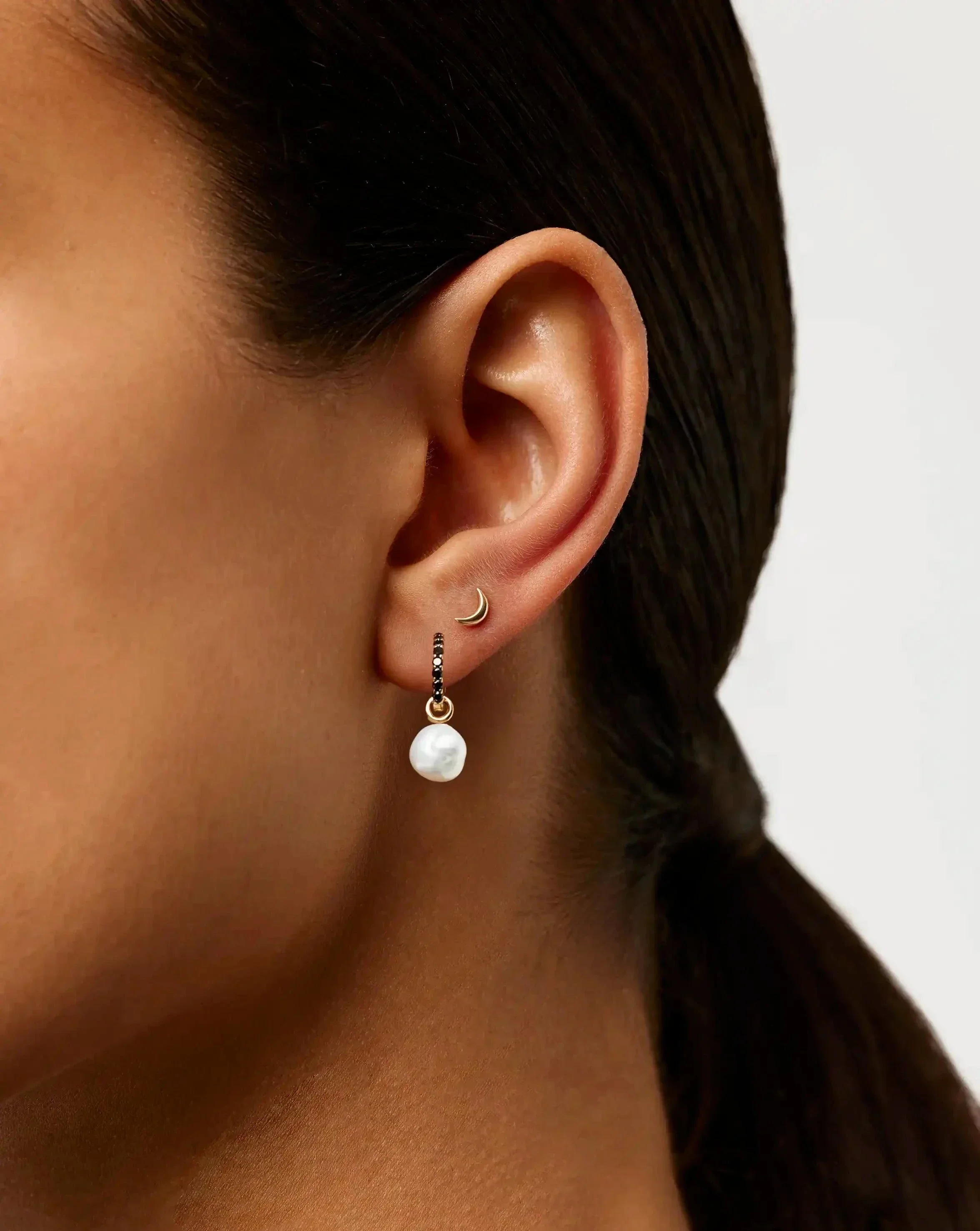 Solid Gold Moon Flat Back Stud Earring | 14k Yellow Gold - Image 2