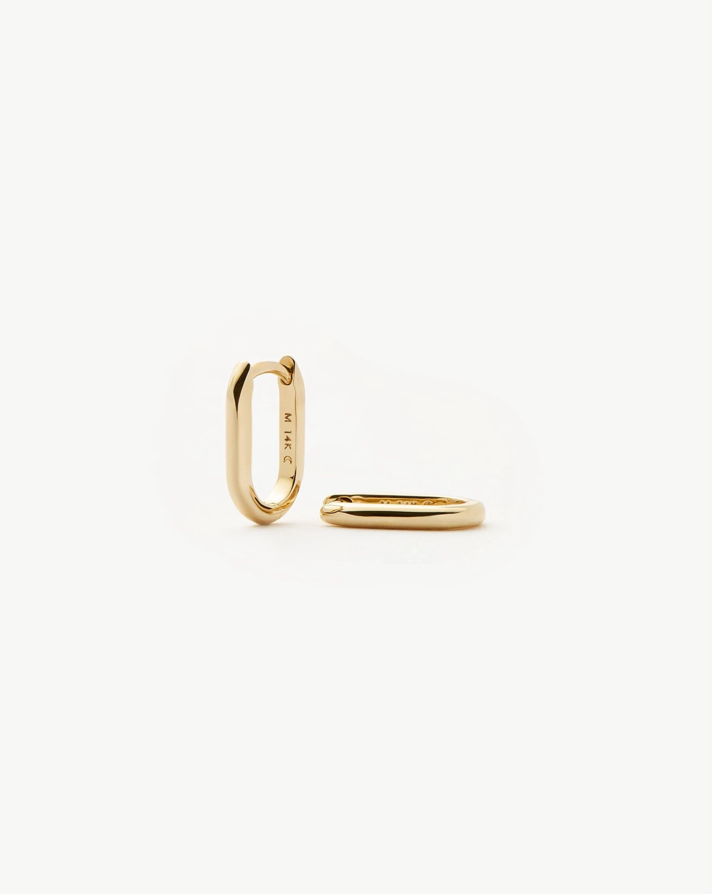 Solid Gold Ovate Mini Hoop Earrings | 14k Solid Gold
