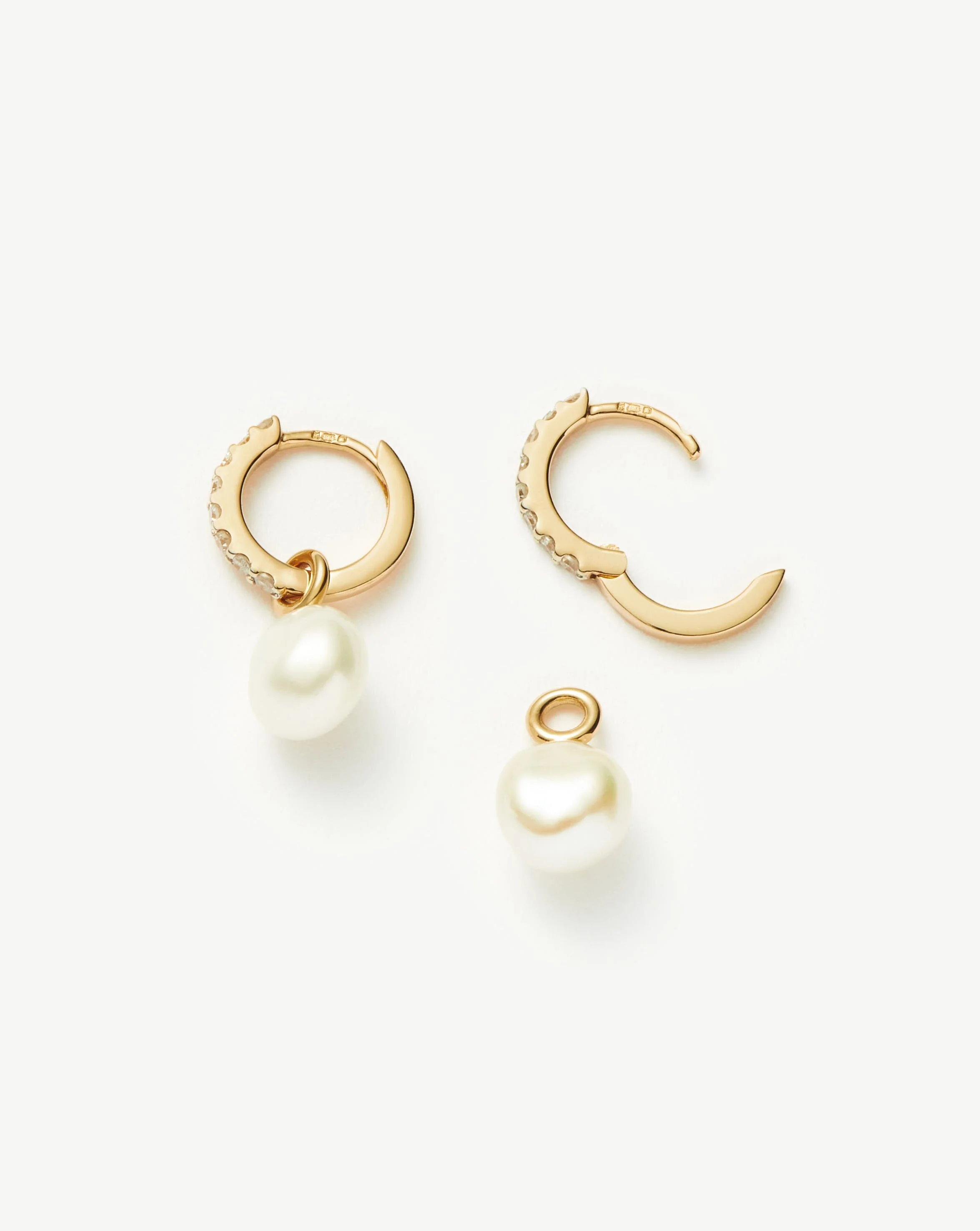 Solid Gold Diamond & Pearl Charm Hoop Earrings | 14k Solid Gold/Pearl & Diamond - Image 4