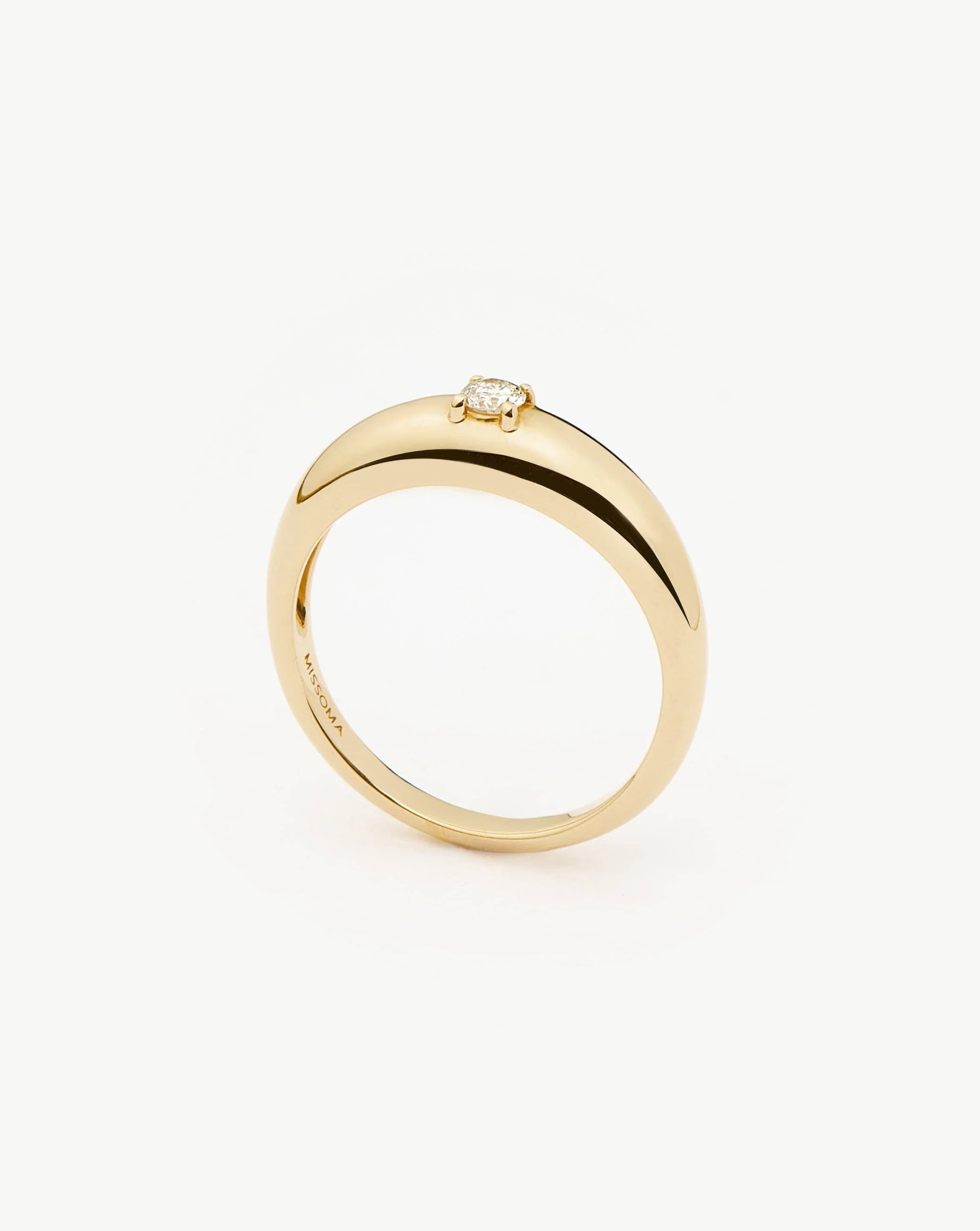 Solid Gold Single Diamond Classic Dome Ring | 14k Solid Gold/Diamond
