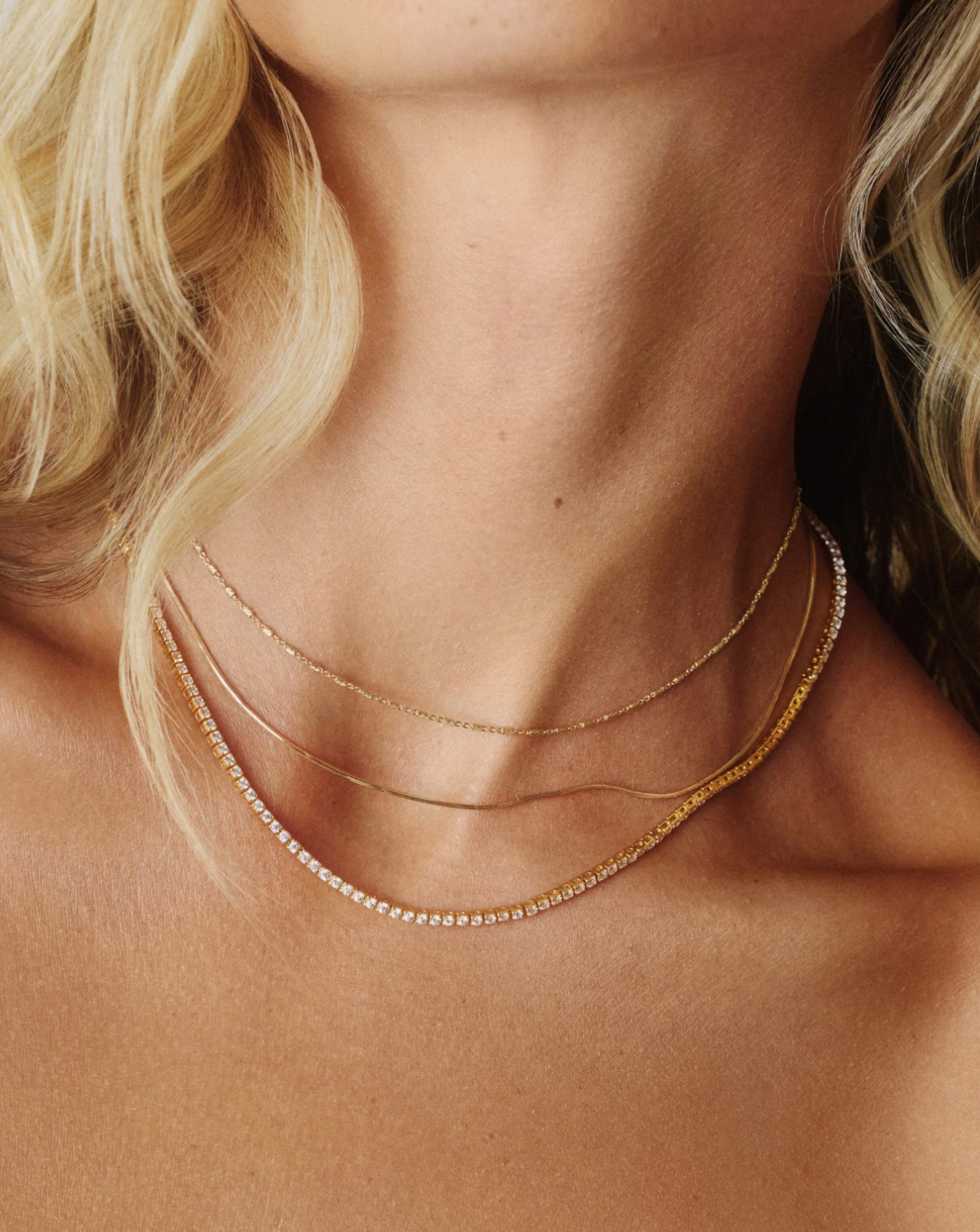 Solid Gold Square Snake Chain Necklace - Image 2
