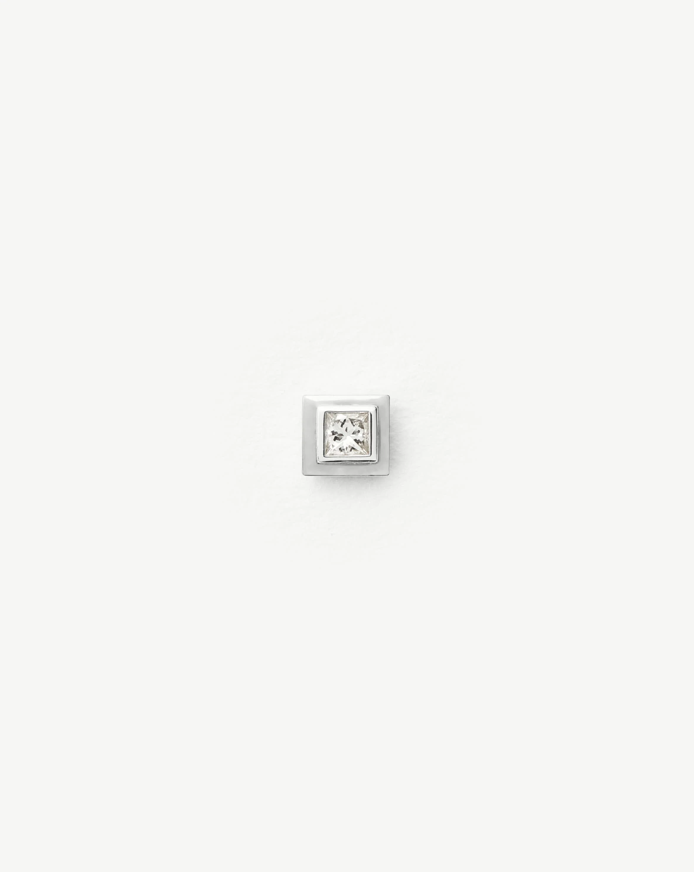 Solid Gold Square Solitaire Flat Back Stud Earring | 14k White Gold/Diamond