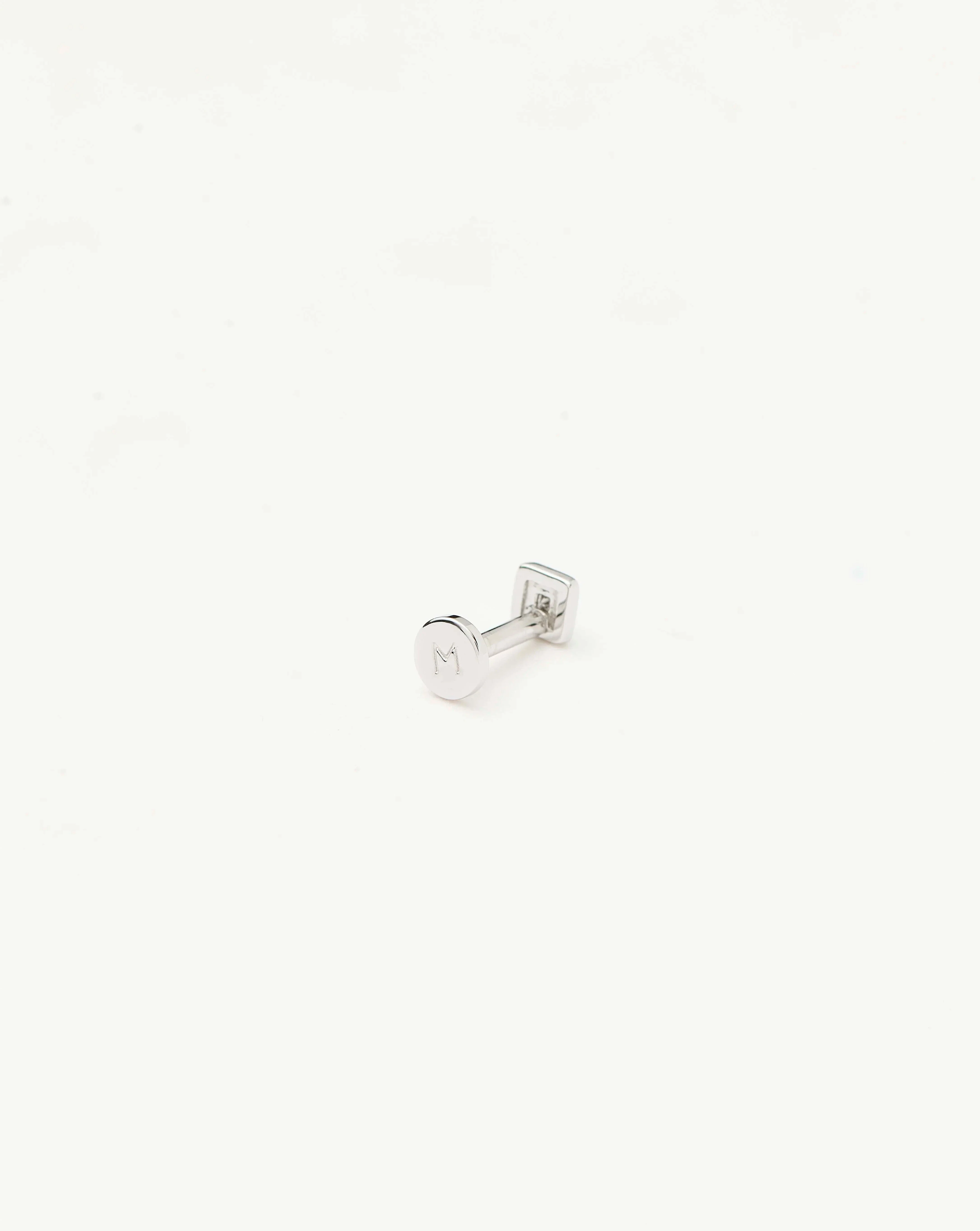 Solid Gold Square Solitaire Flat Back Stud Earring | 14k White Gold/Diamond - Image 2