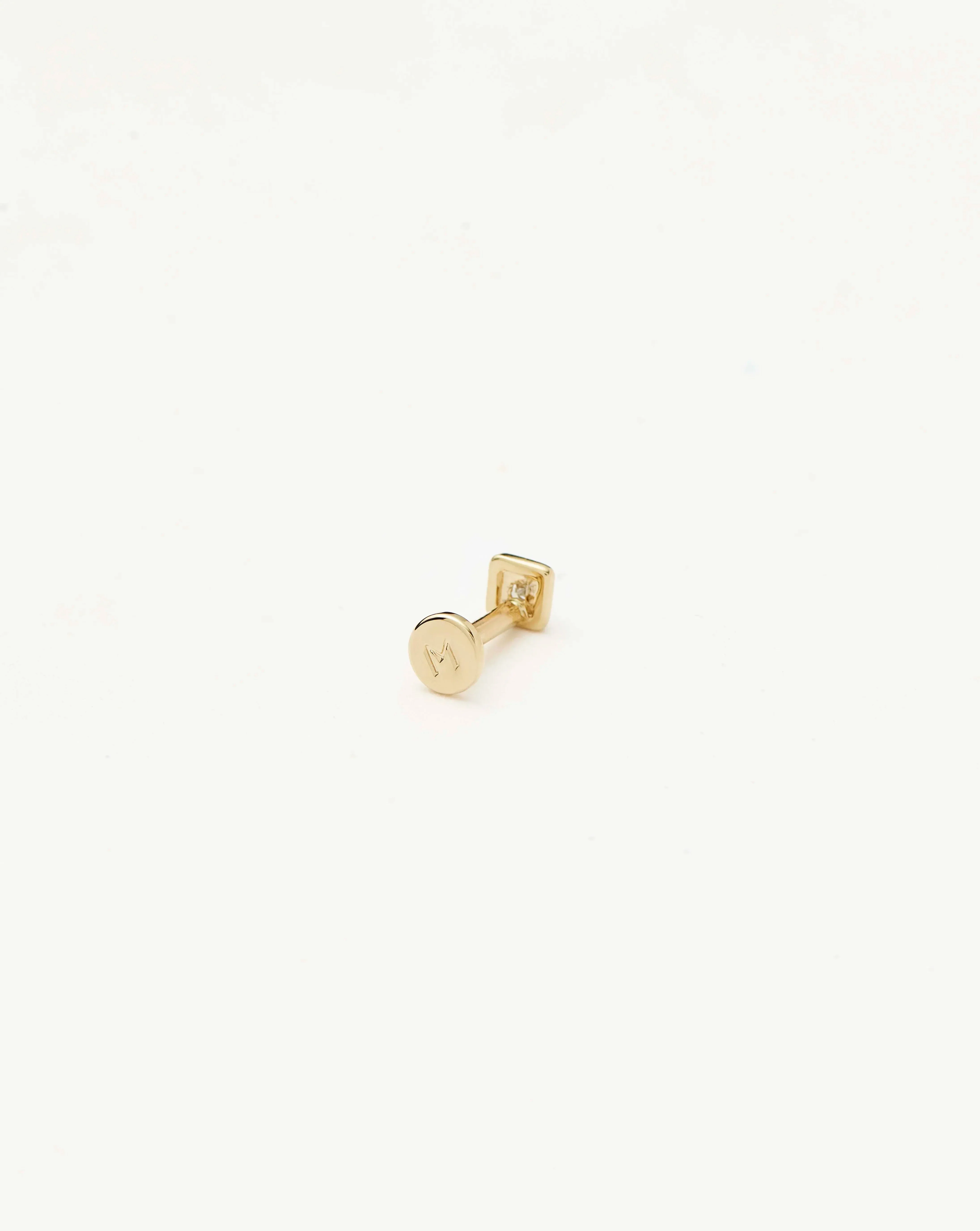 Solid Gold Square Solitaire Flat Back Stud Earring | 14k Yellow Gold/Diamond - Image 3
