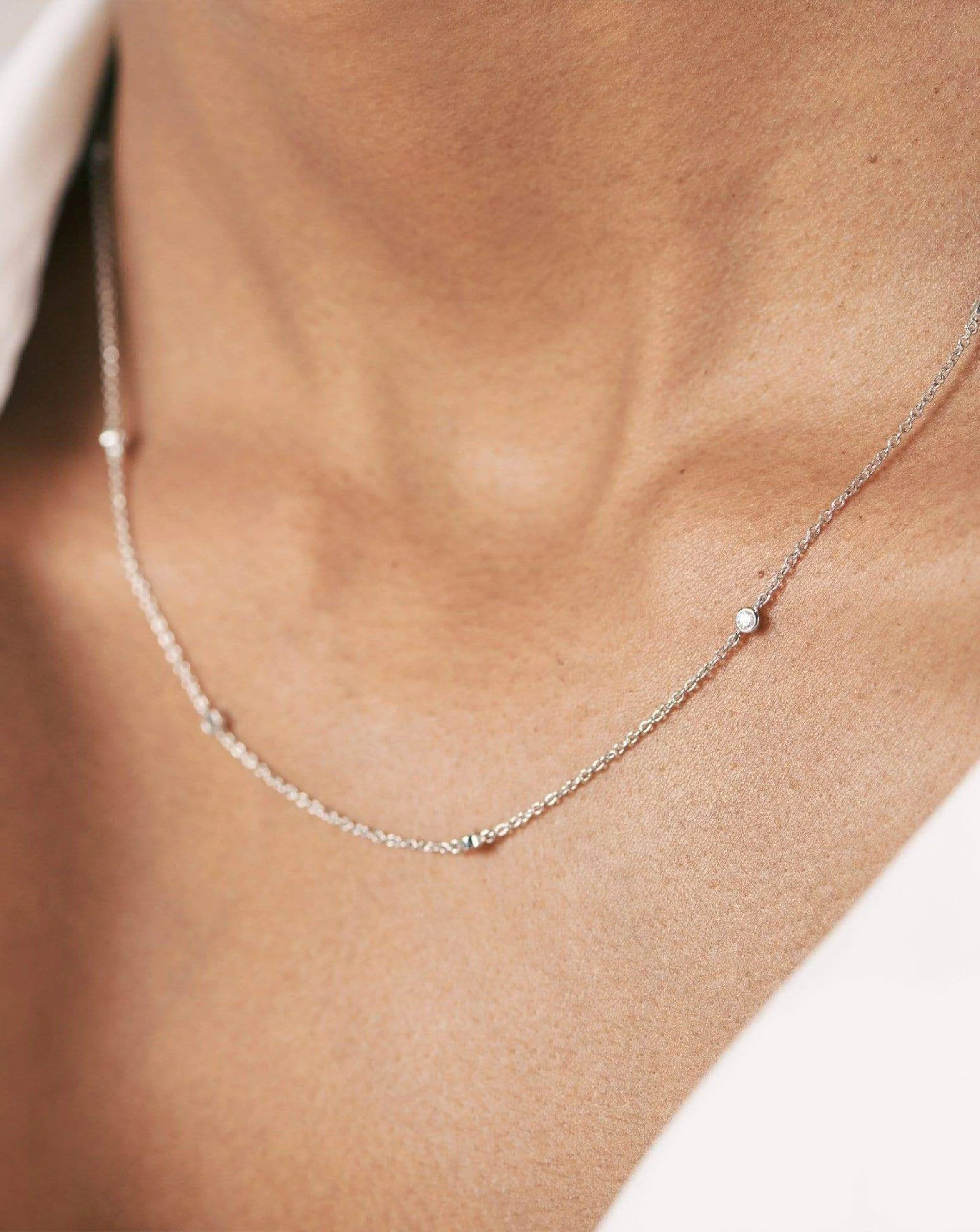 Solid Gold Floating Diamond Necklace | 14k White Gold - Image 2