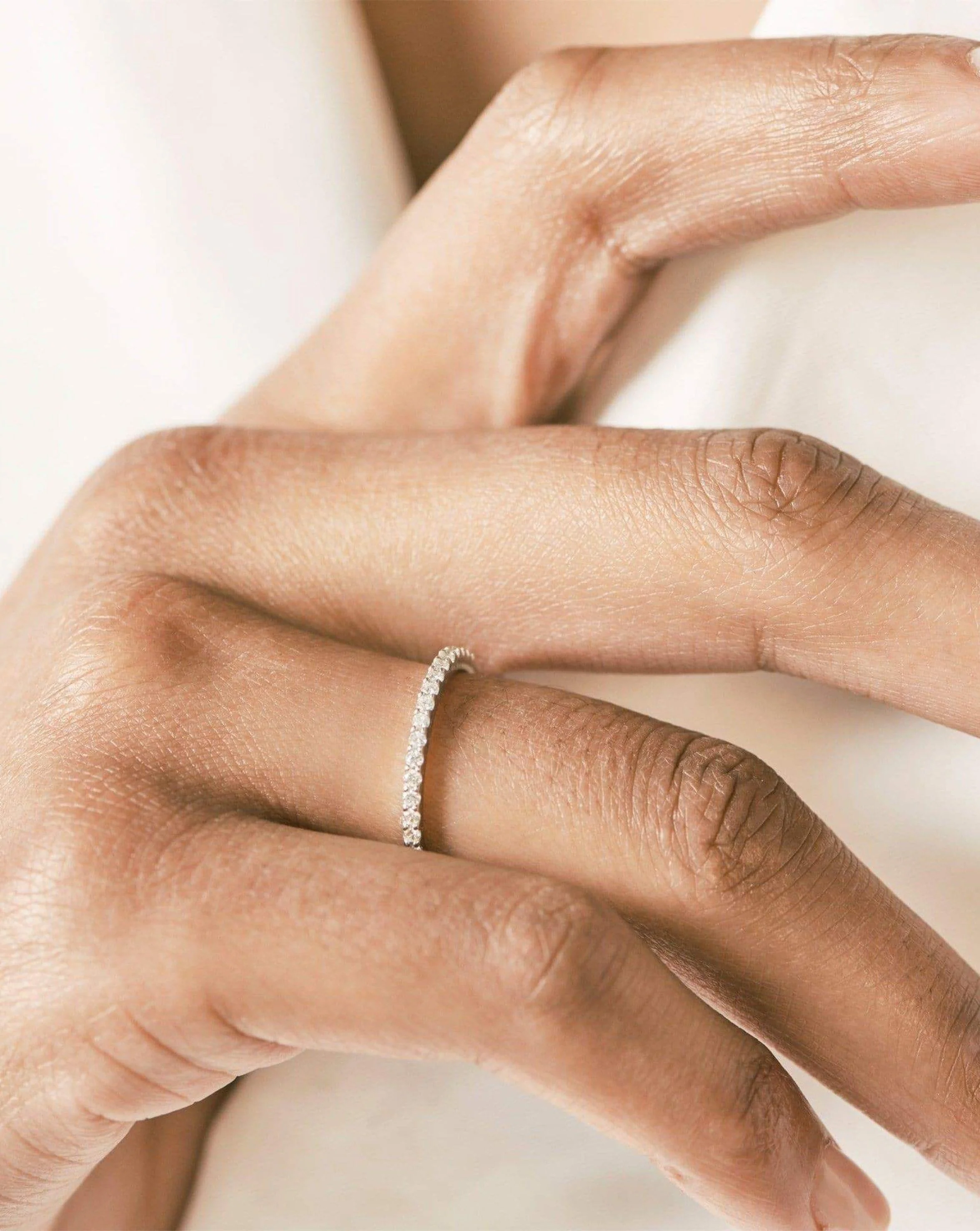 Solid Gold Slim Half Eternity Ring | 14k White Gold/Diamond - Image 2