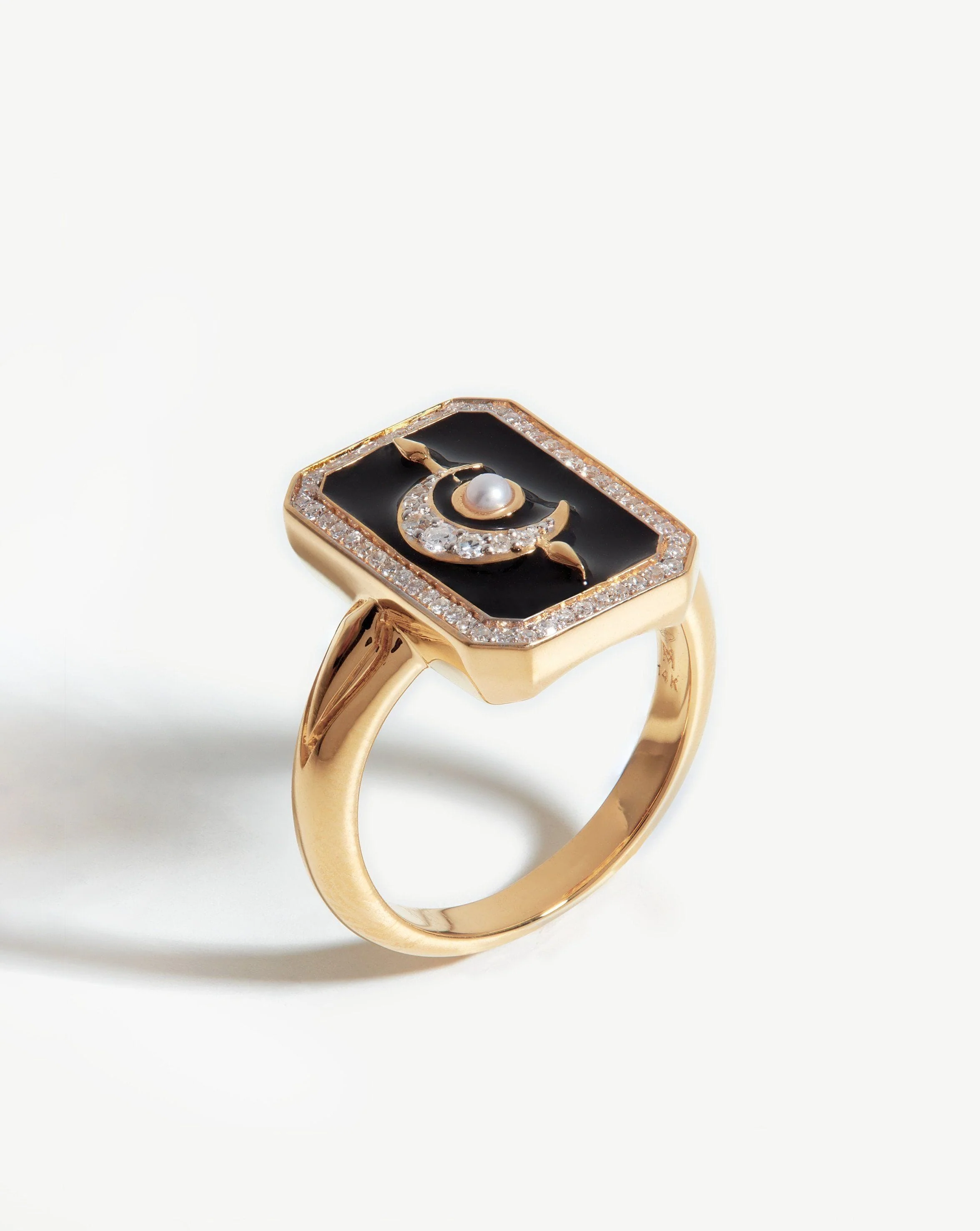 Harris Reed Solid Gold Lunar Ring | 14k Solid Gold/Diamond & Black Enamel