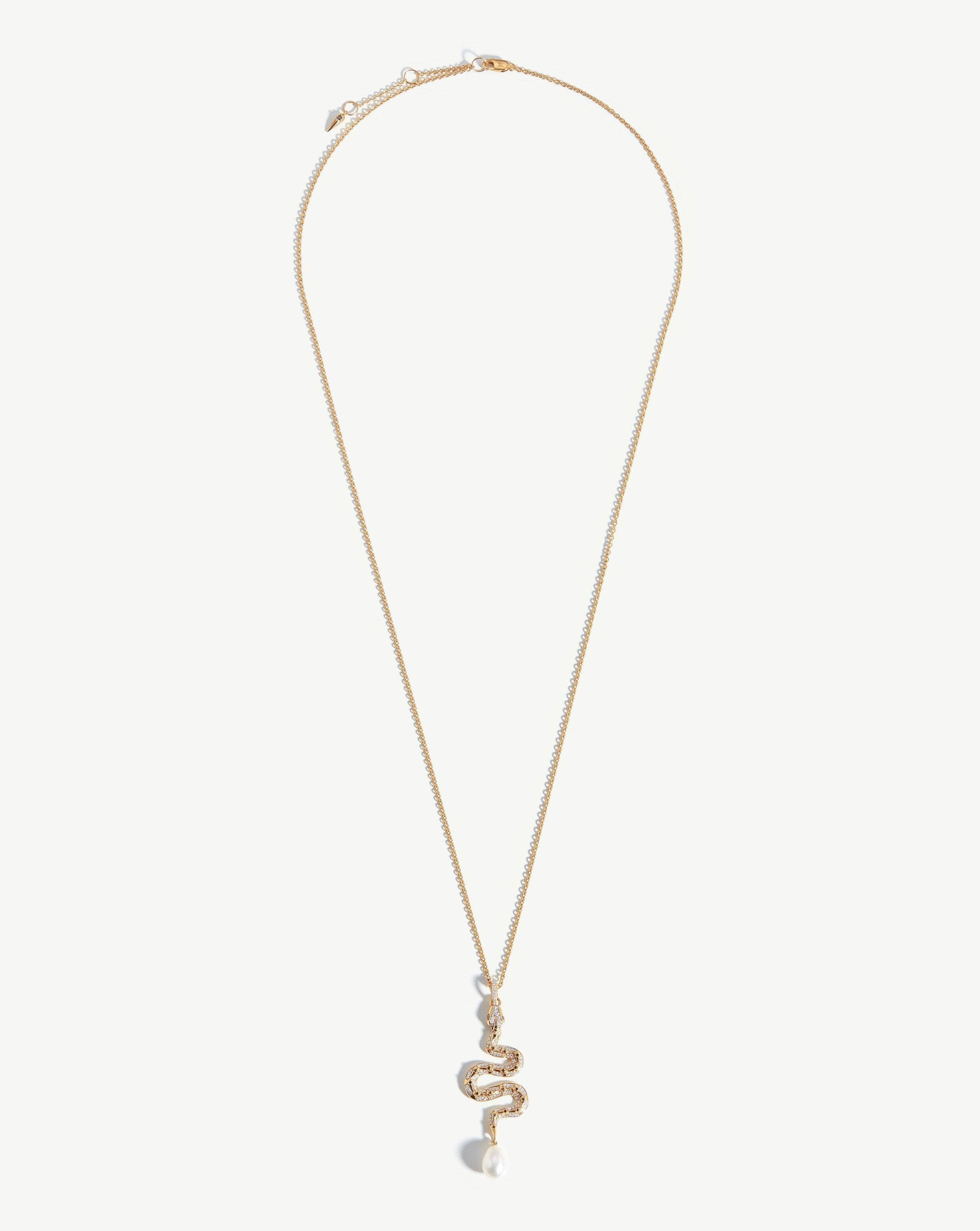 Harris Reed Solid Gold Serpent Necklace | 14k Solid Gold/Pearl & Diamond - Image 4