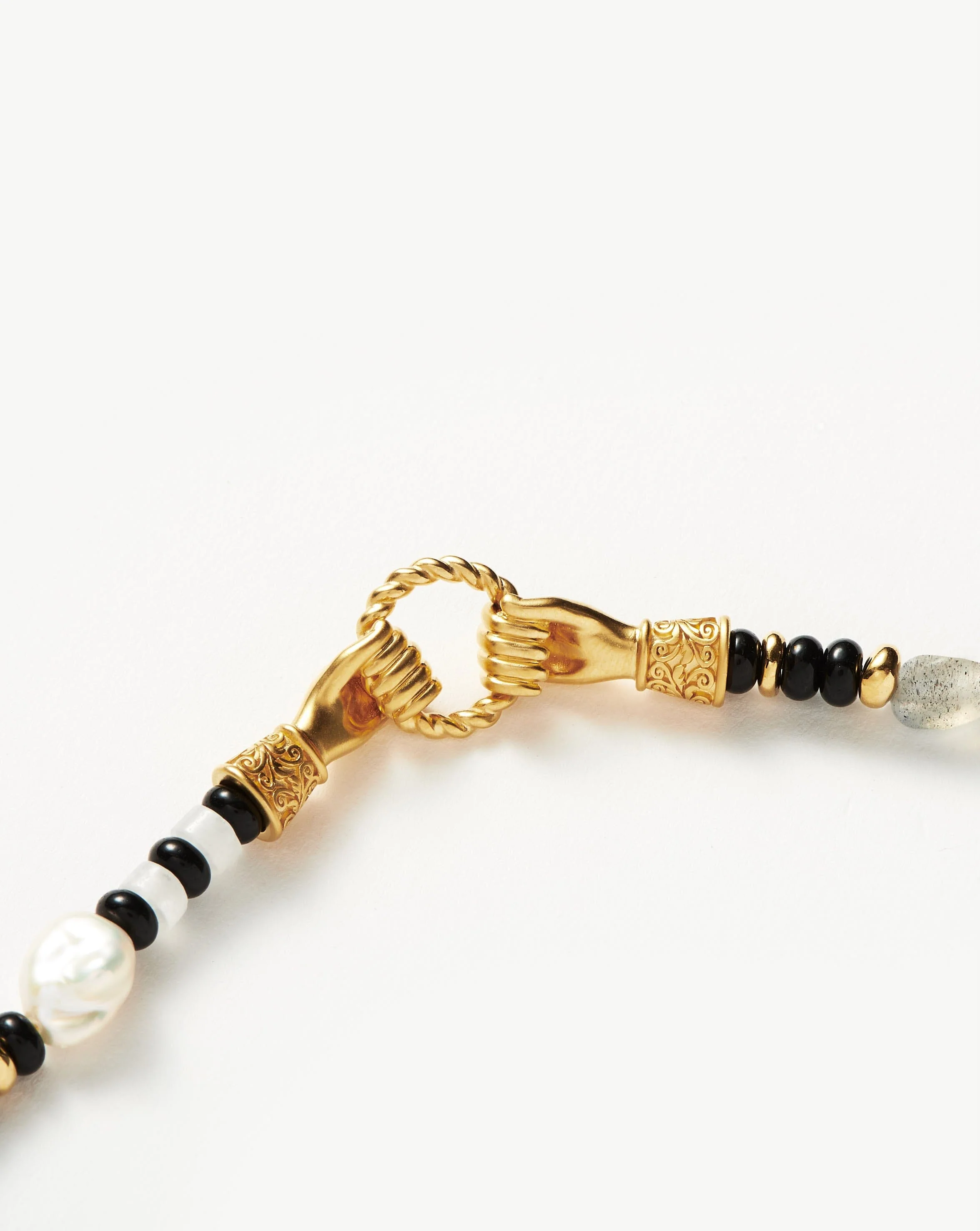 Harris Reed In Good Hands Beaded Gemstone Bracelet | 18k Gold Plated/Black Chalcedony & Pearl - Image 5